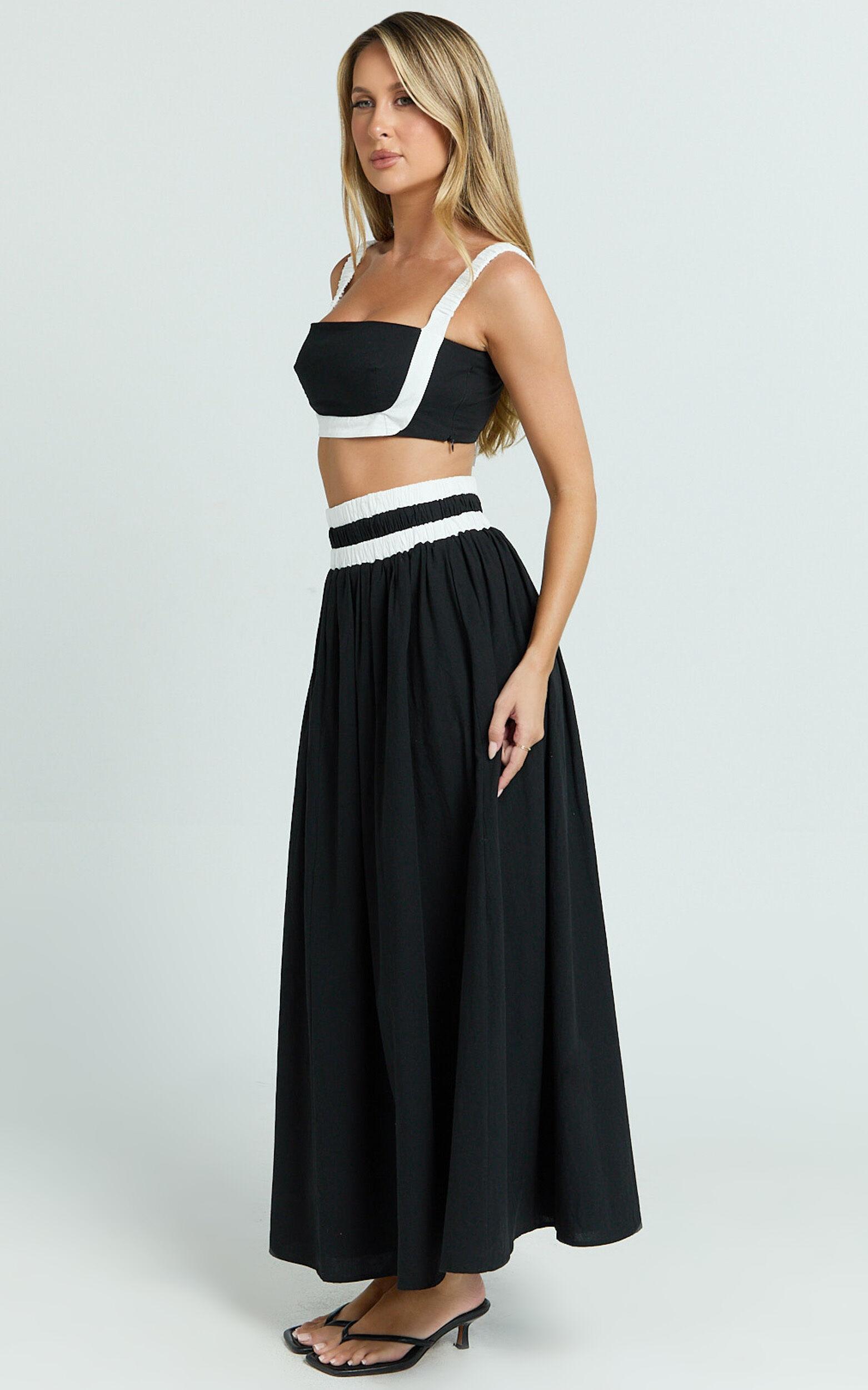 Sapphire Two Piece Set - Contrast Band Crop Top and A Line Maxi Skirt in Reverse Product Image