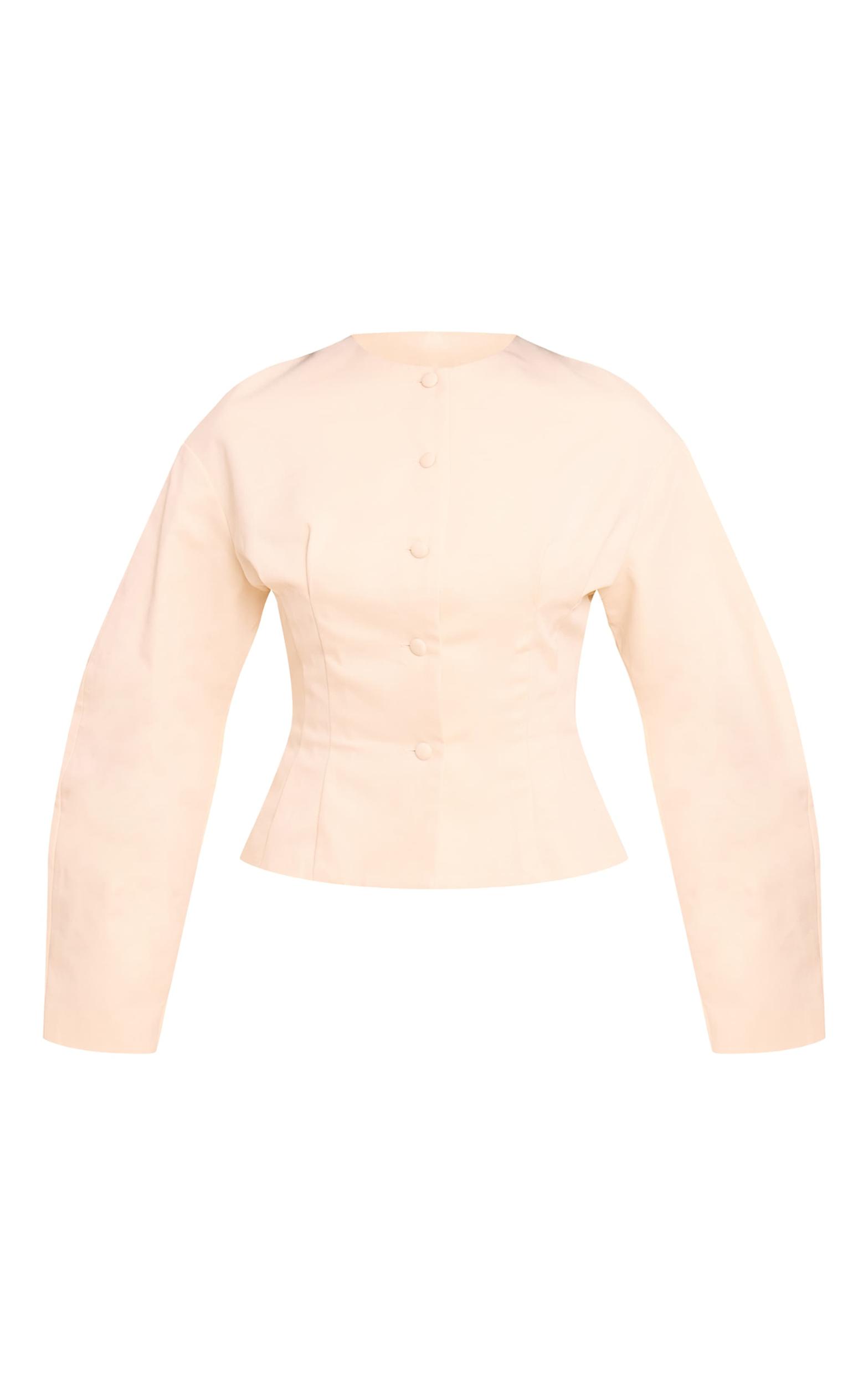 Almond Tailored Woven Boxy Balloon Sleeve Blazer Product Image