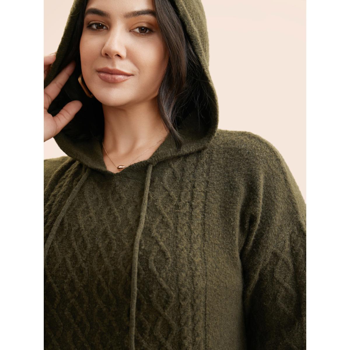 Plus Size Airy Cozy Hooded Pullover ArmyGreen Women Casual Loose Long Sleeve Hooded Everyday Pullovers BloomChic 10/M Product Image