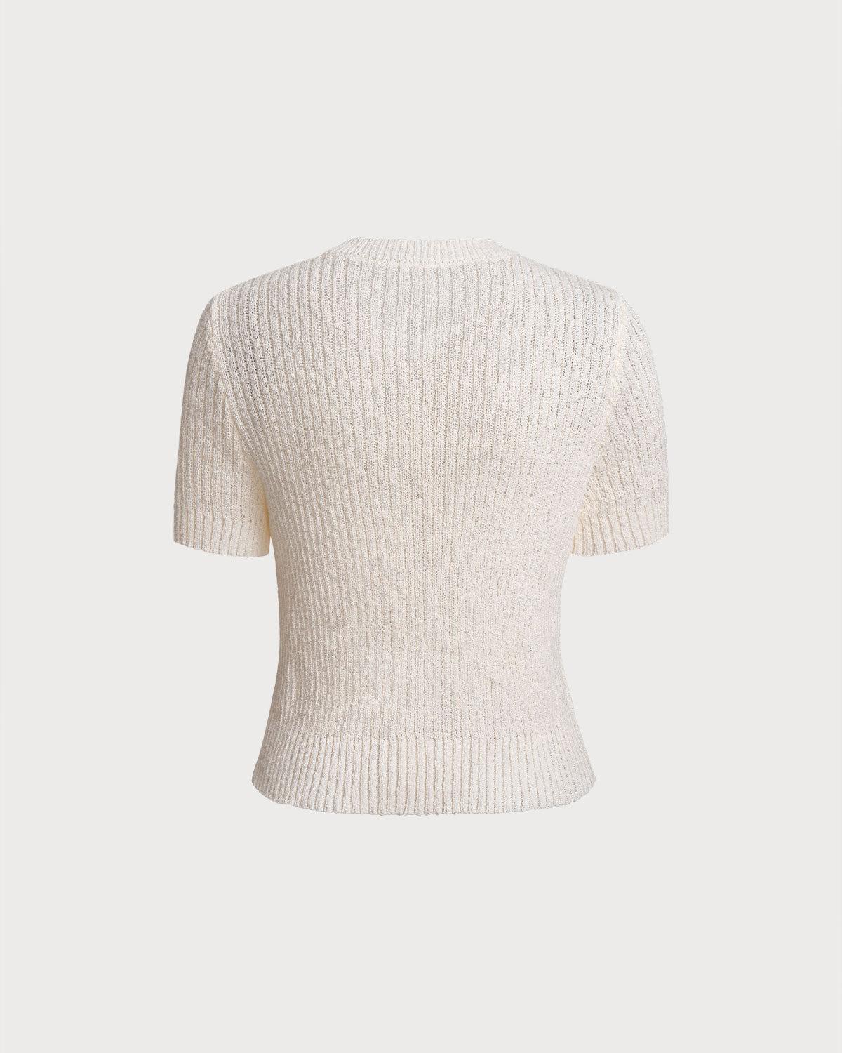 Beige Round Neck Button Tee Product Image