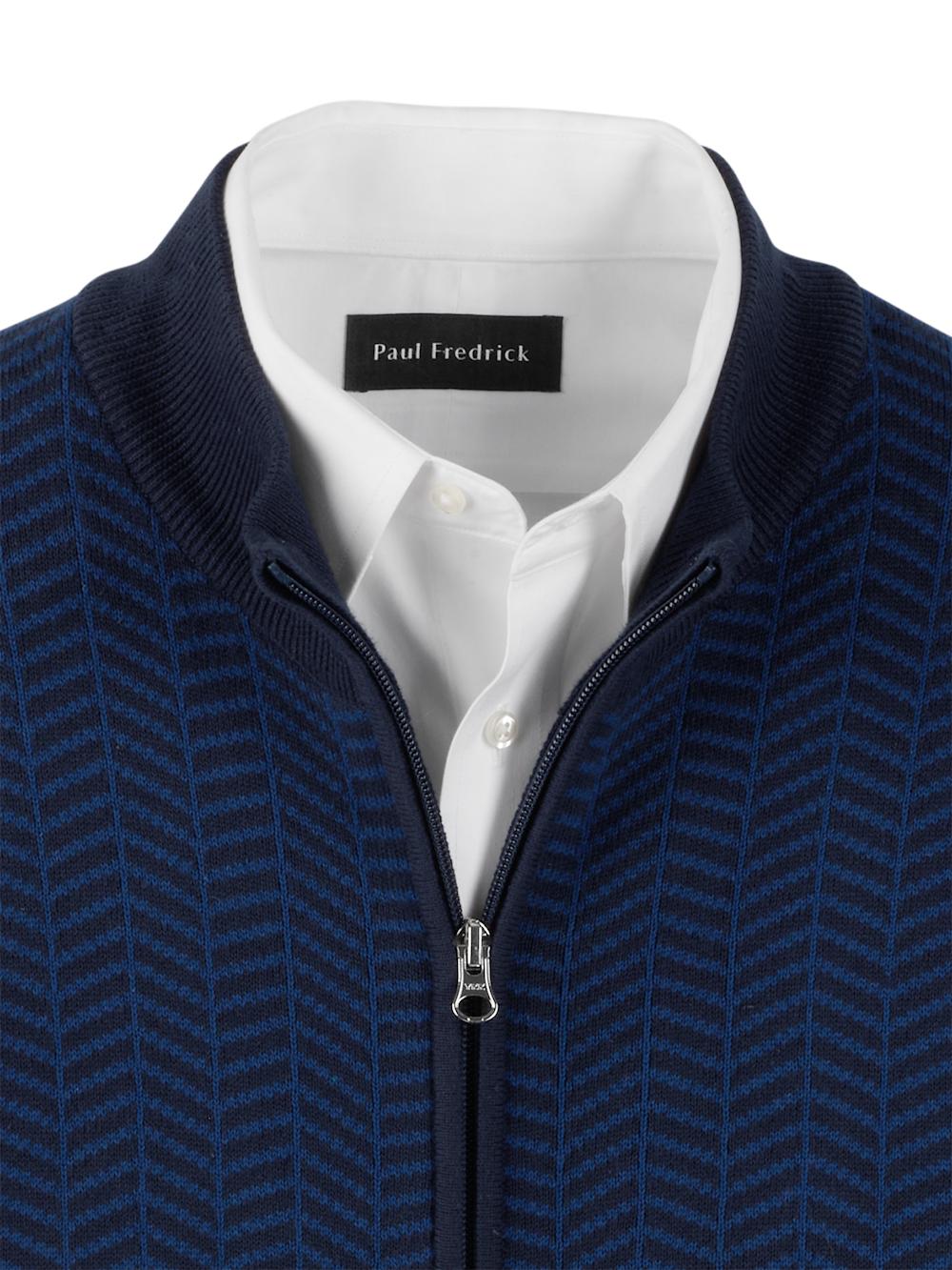 Cotton Full Zip Mock Neck Vest - Navy Product Image