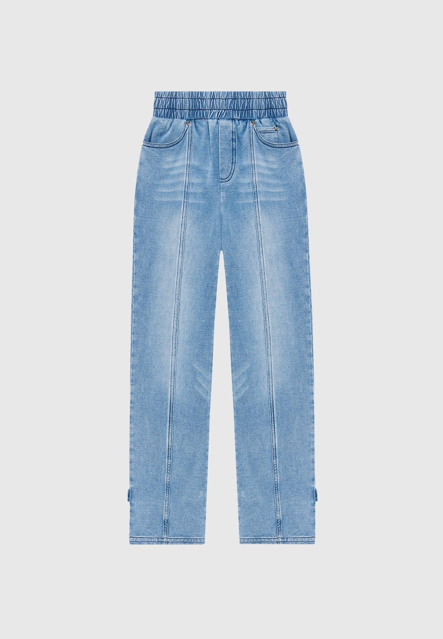 Washed Denim Jersey Joggers - Mid Blue Female Product Image