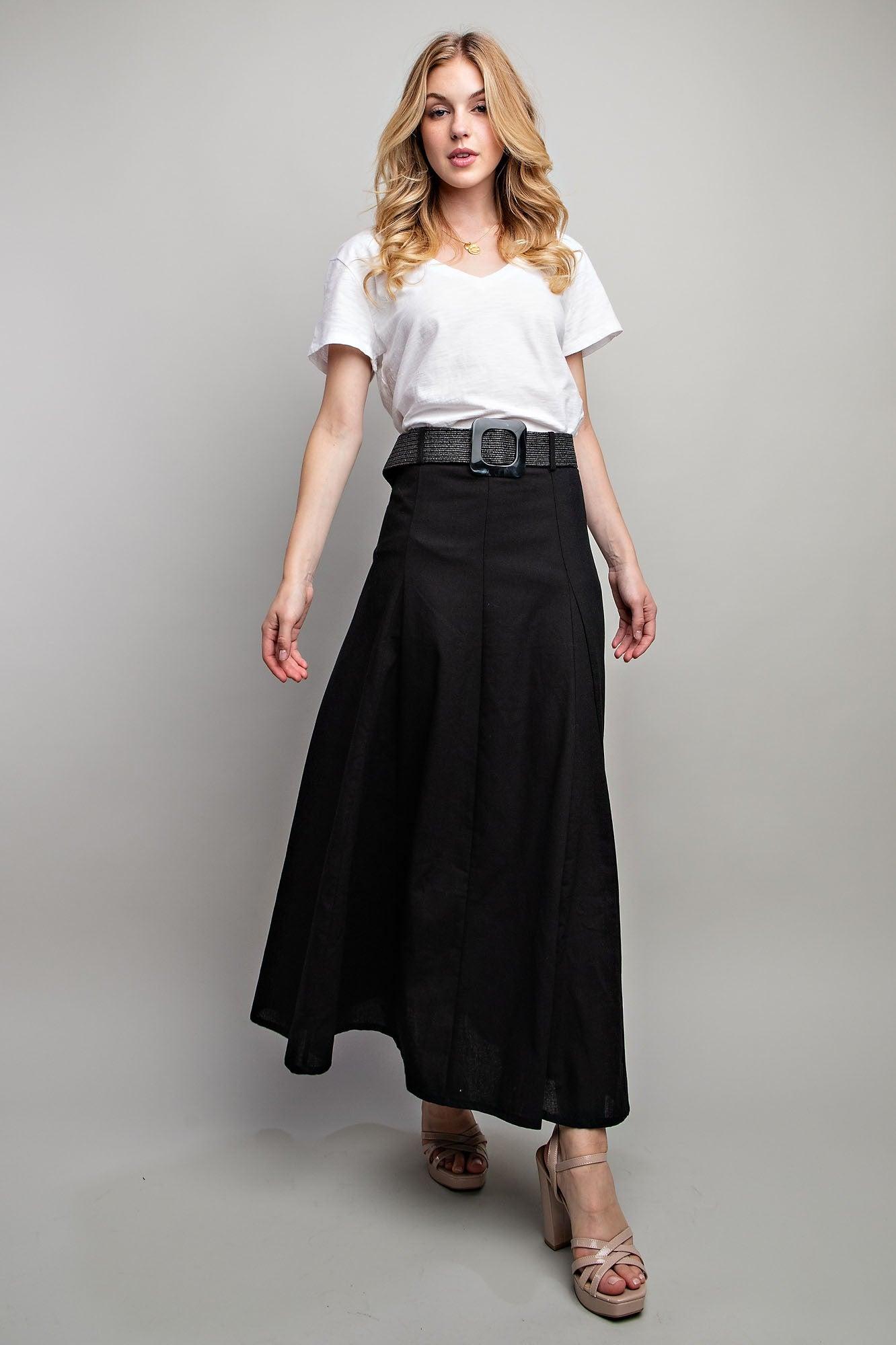 Maxi Flare Skirt With Trim Belt Product Image