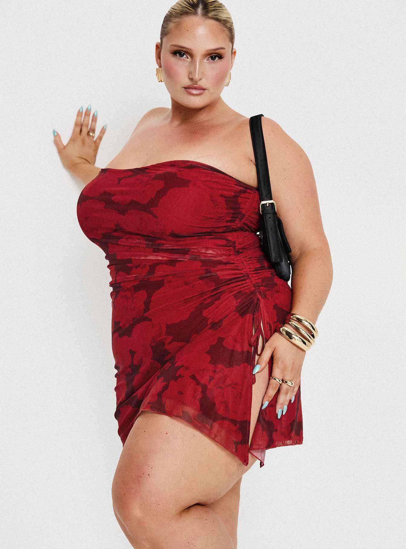 Donelli Mini Dress Burgundy / Red Floral Curve Product Image