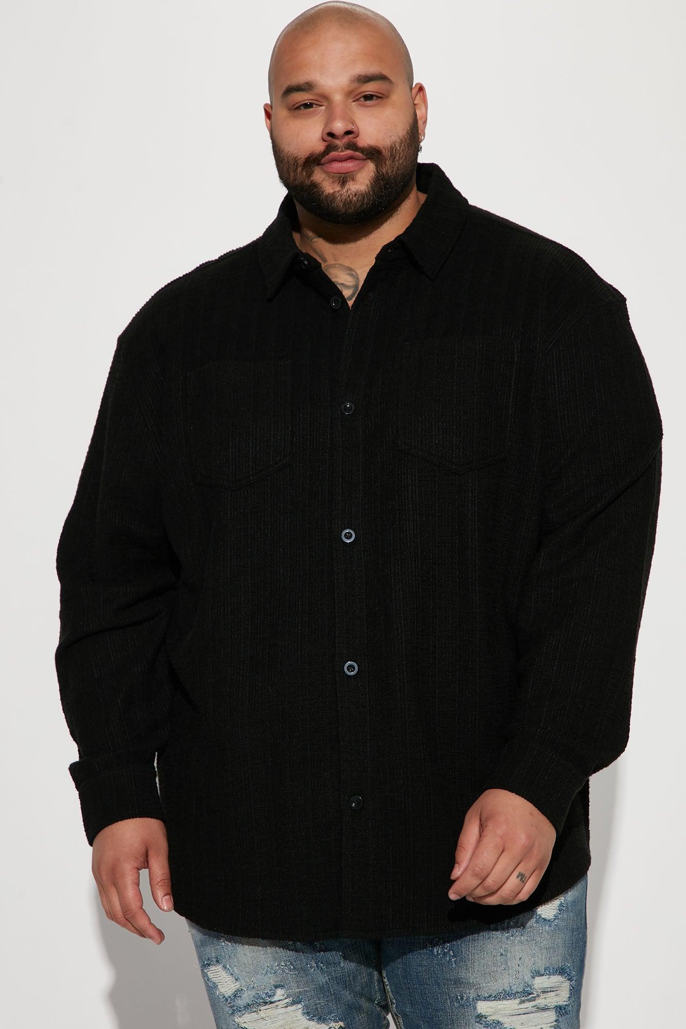Dean Textured Long Sleeve Button Up Shirt - Black Product Image