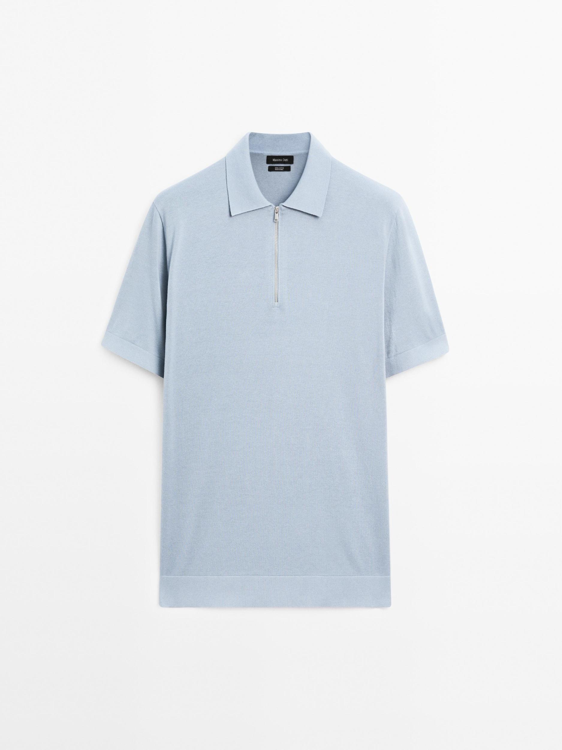 Cotton knit quarter-zip polo shirt Product Image
