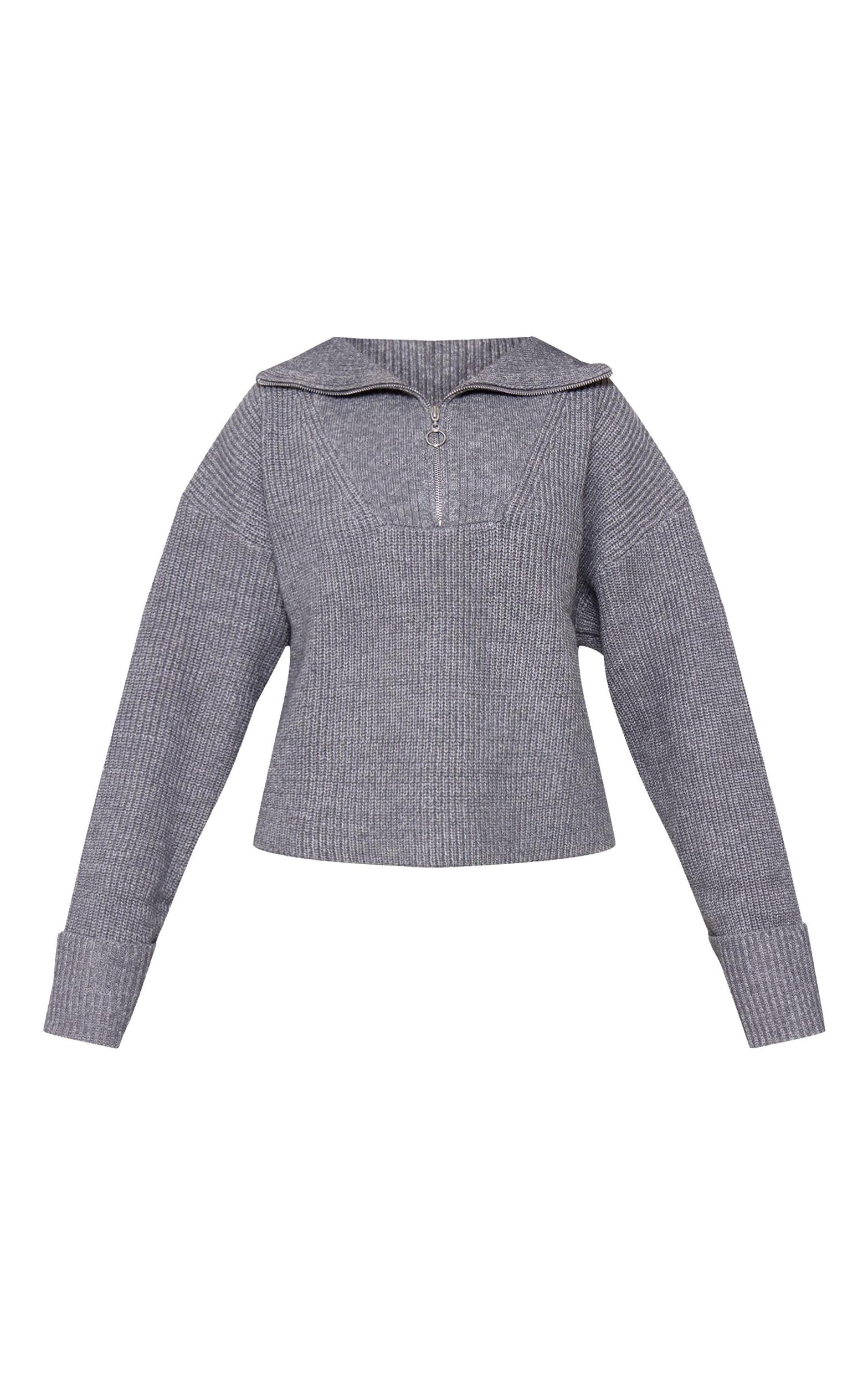 Charcoal Grey Marl Chunky Knit Half Zip Sweater Product Image
