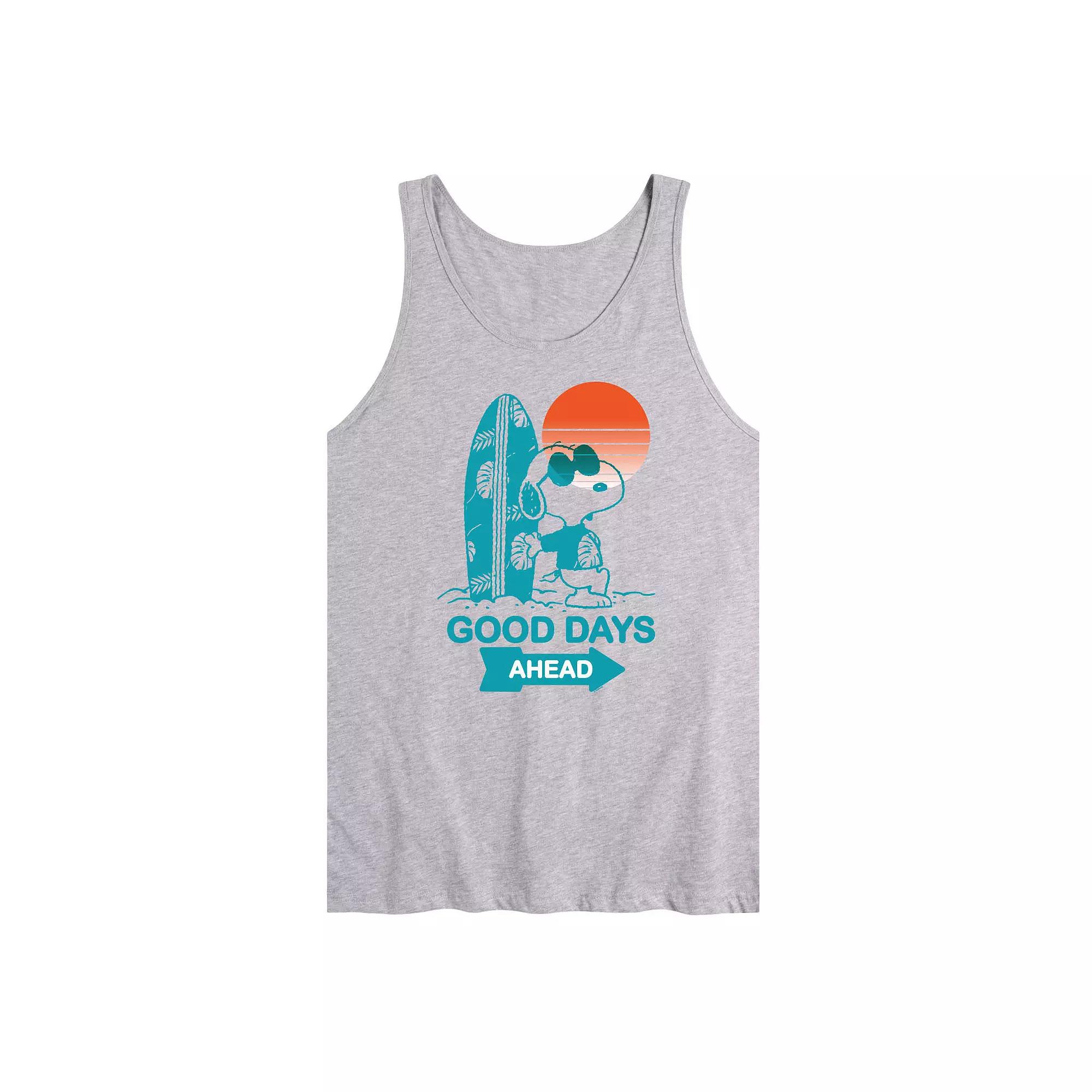 Men's Peanuts Snoopy Good Days Ahead Surfing Graphic Tank Top,  Product Image