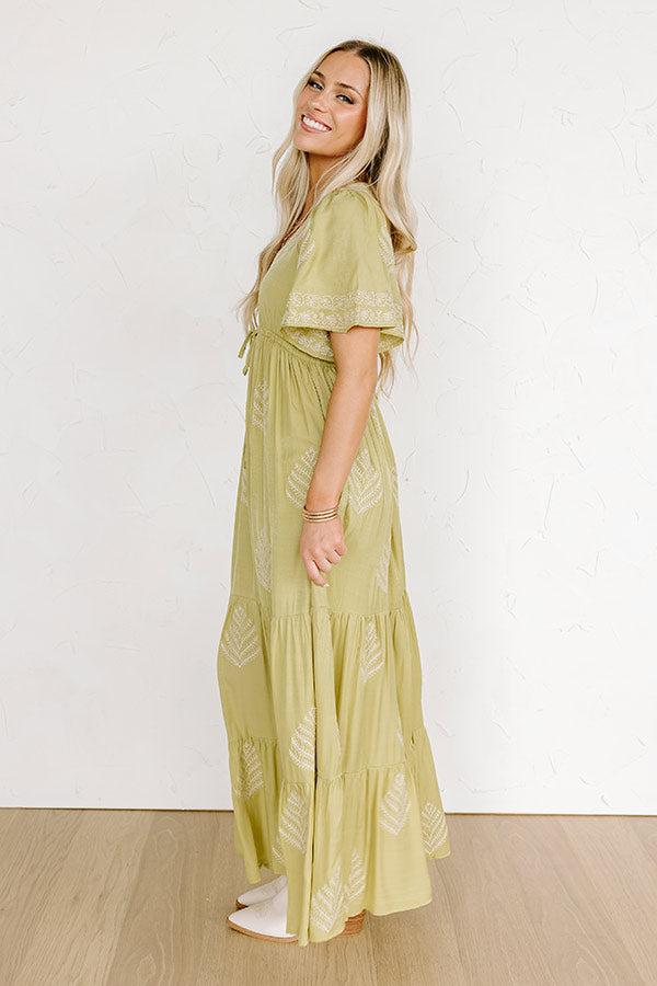 Venice Stroll Embroidered Maxi Dress in Chartreuse Product Image