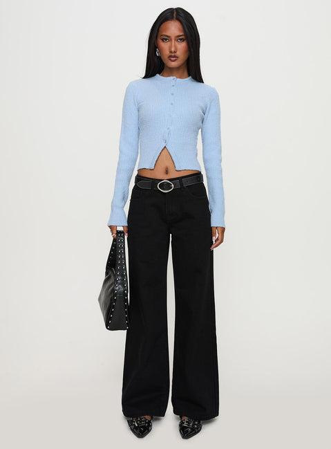 Suzu Long Sleeve Knit Top Blue Product Image