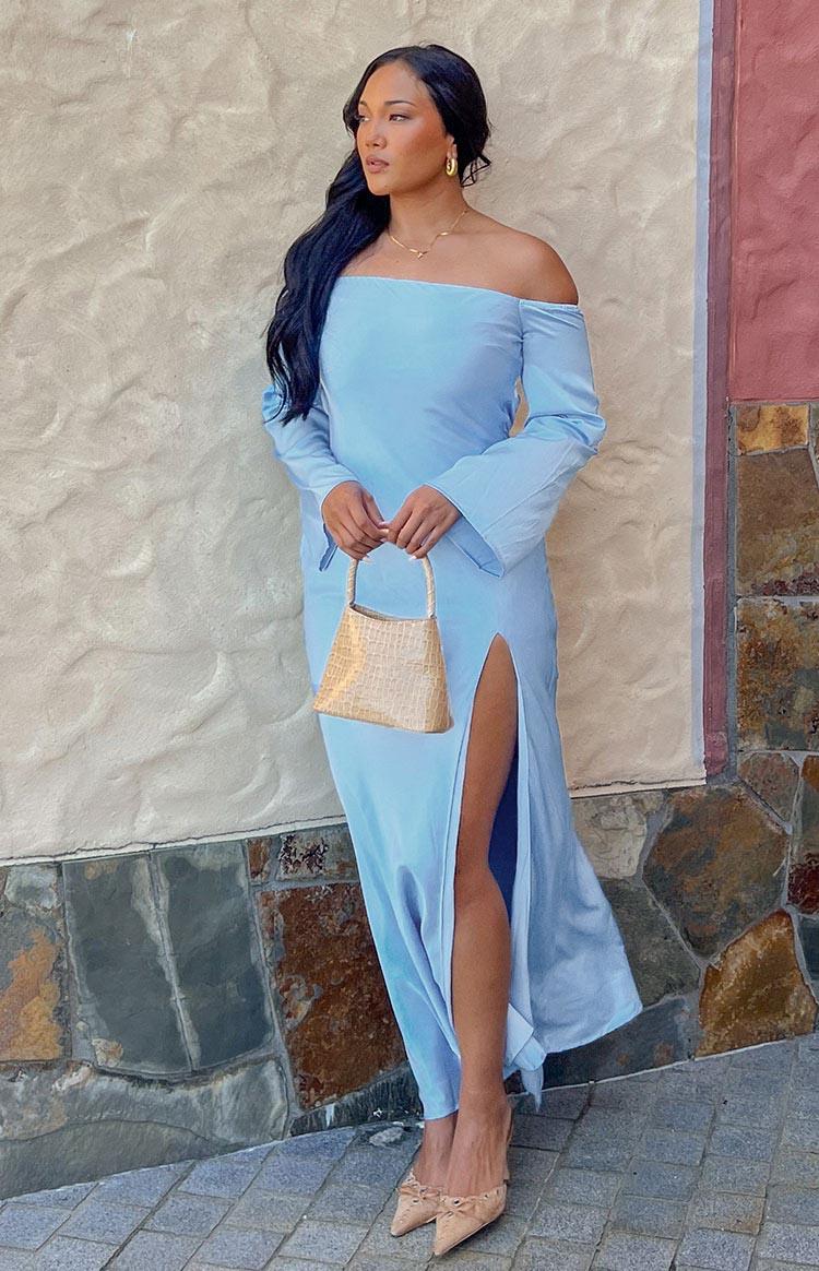 Shae Blue Satin Long Sleeve Maxi Dress Baby Product Image
