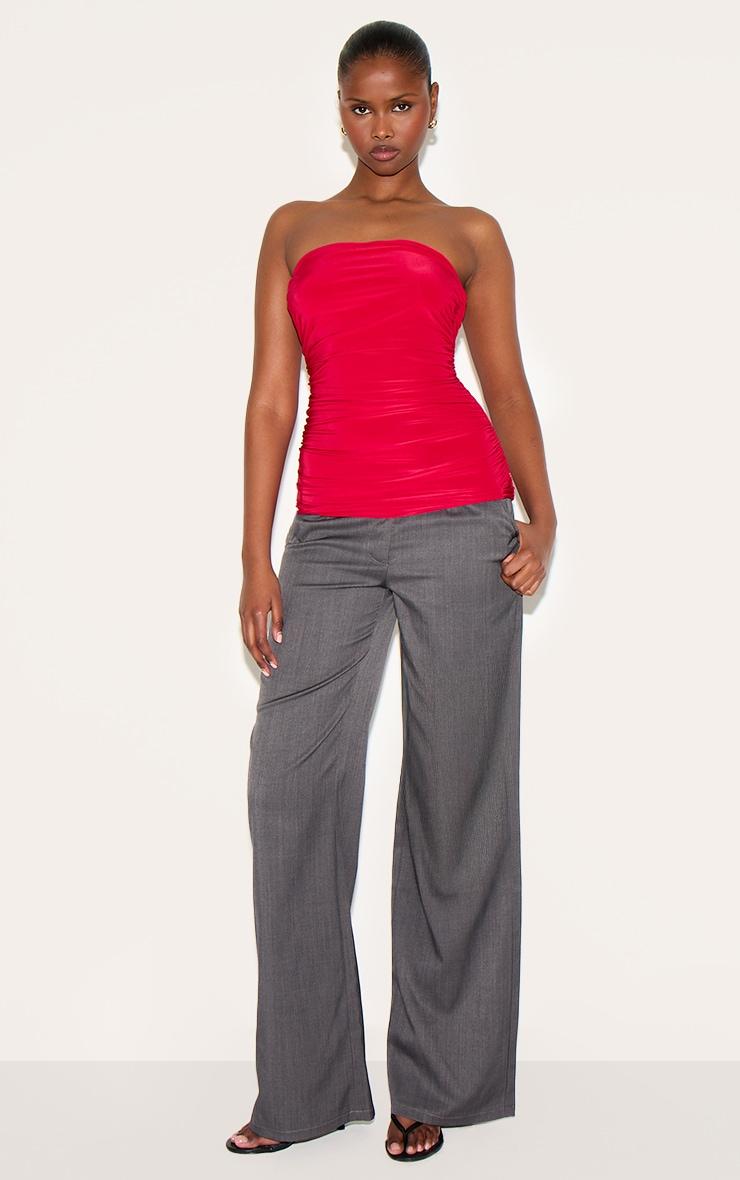 Tomato Red Double Layer Slinky Ruched Bandeau Longline Top Product Image