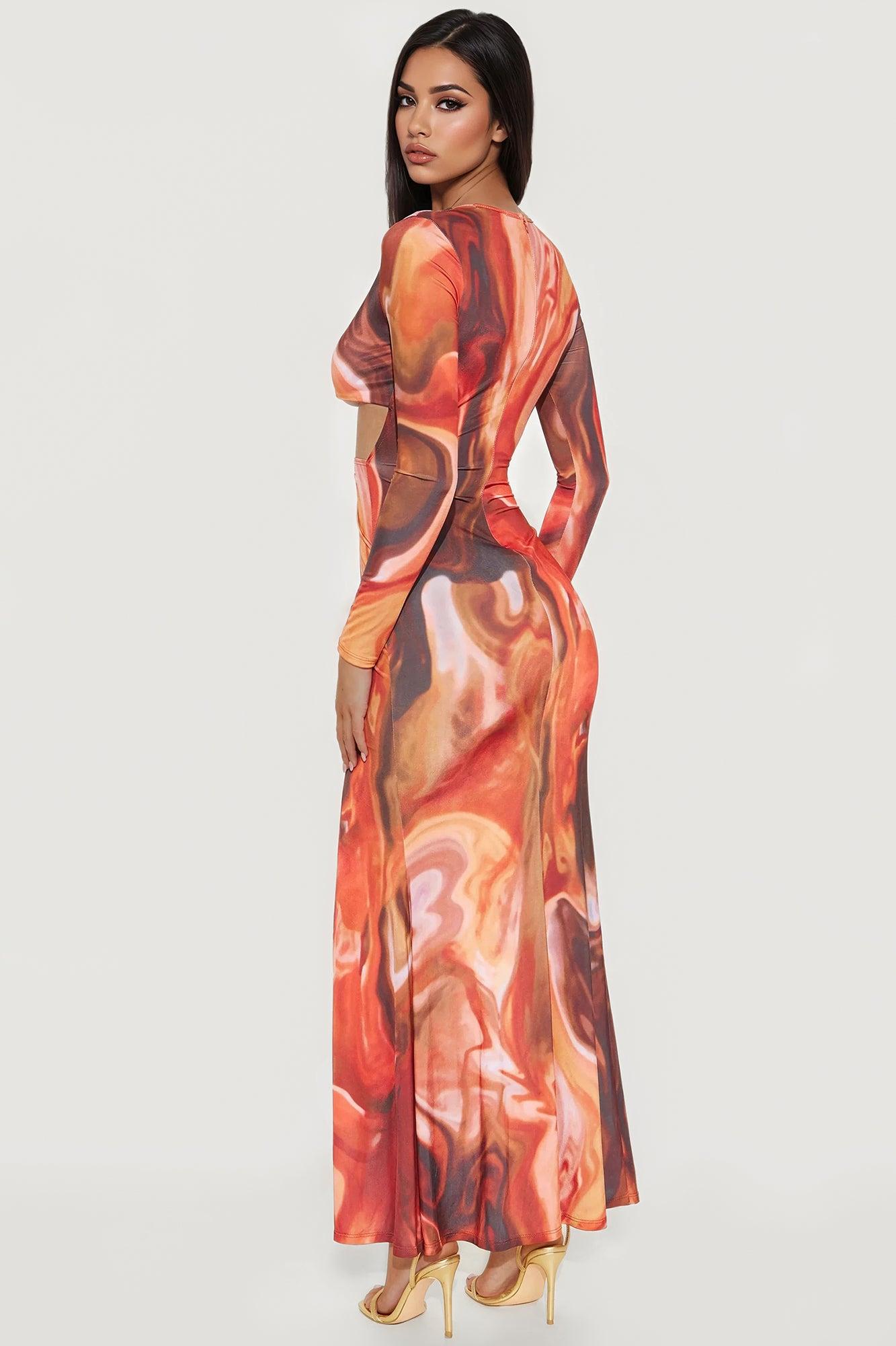 Tropic Dusk Maxi Dress - Orange/combo Female Product Image