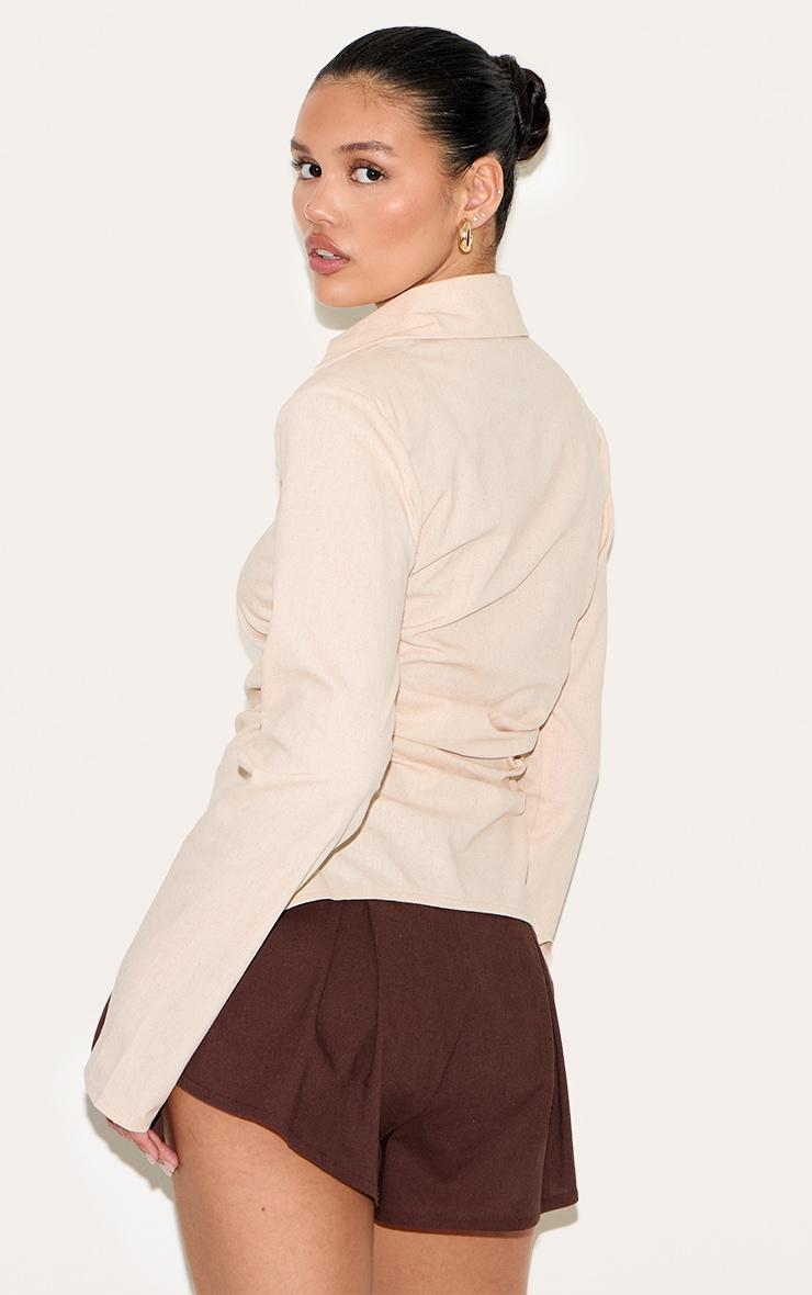 Beige Linen Blend Shoulder Padded Fitted Shirt Product Image