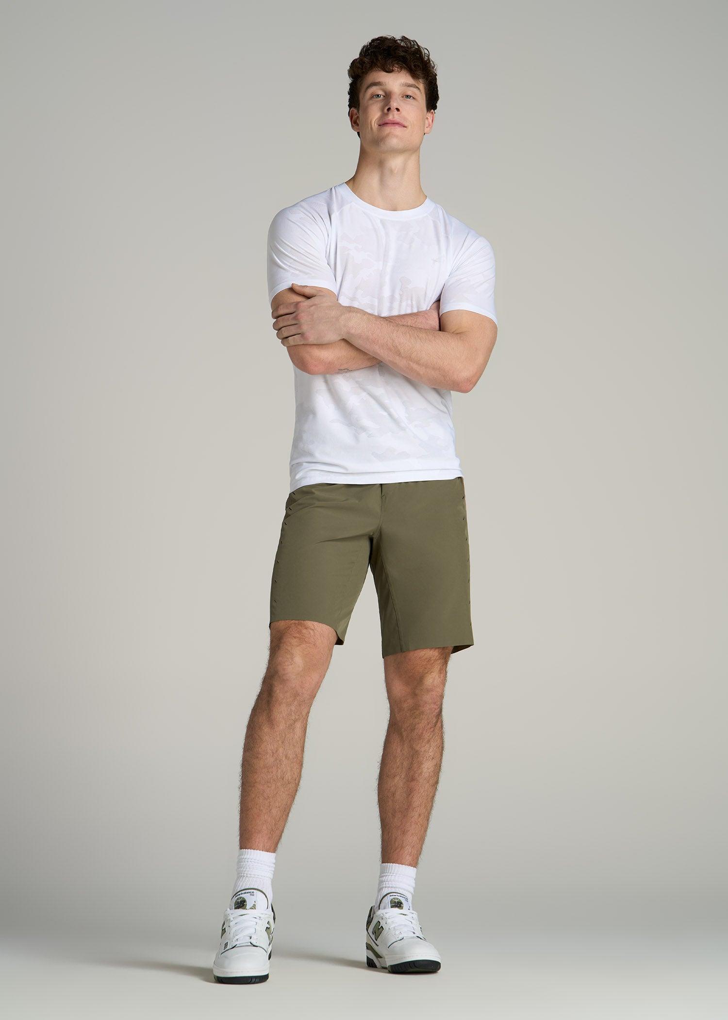 Featherweight Perforated Training Shorts for Tall Men in Light Grey Male Product Image