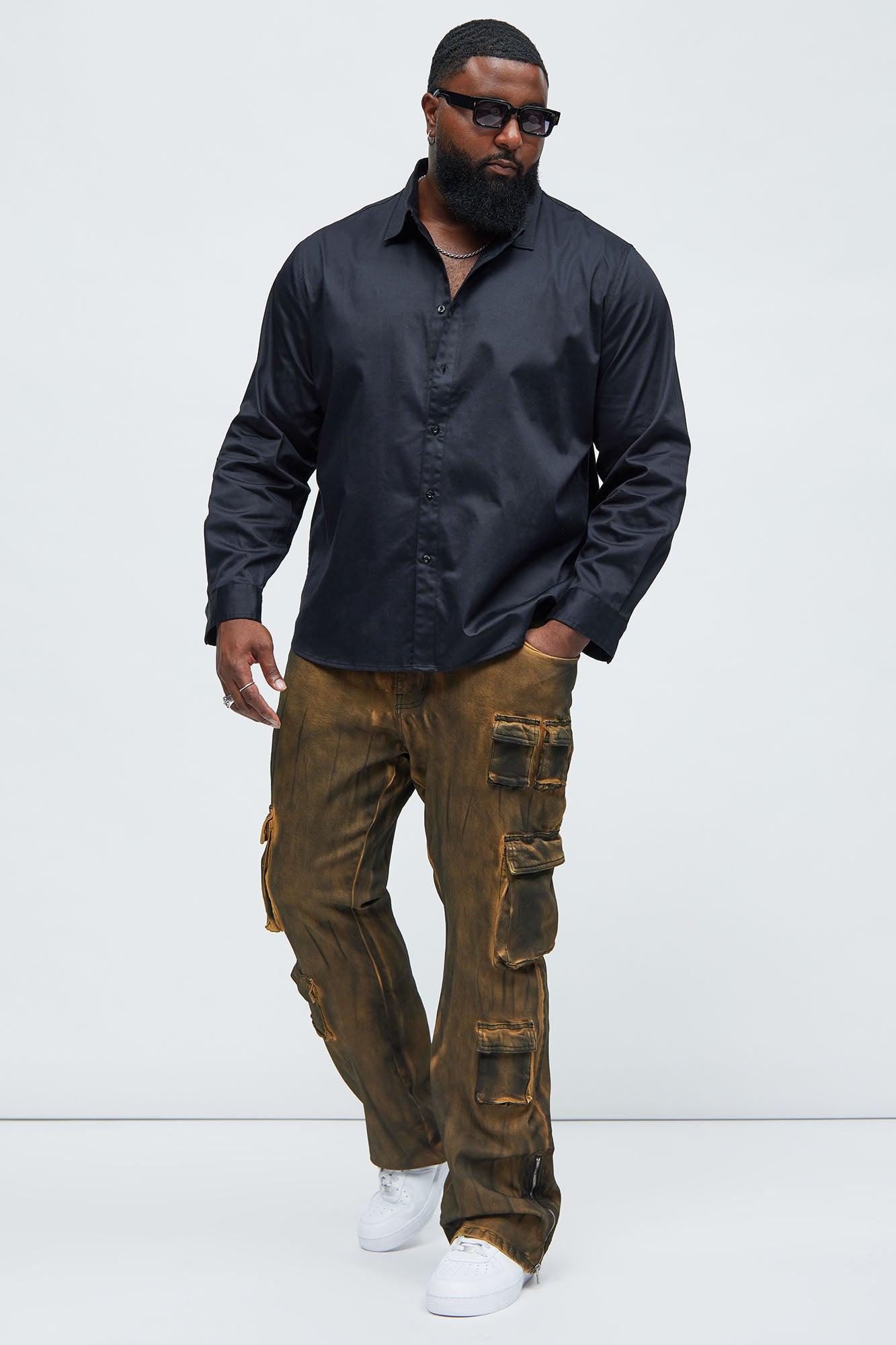 Pocket Me Cargo Stacked Skinny Zipper Flare Jeans - Brown Product Image