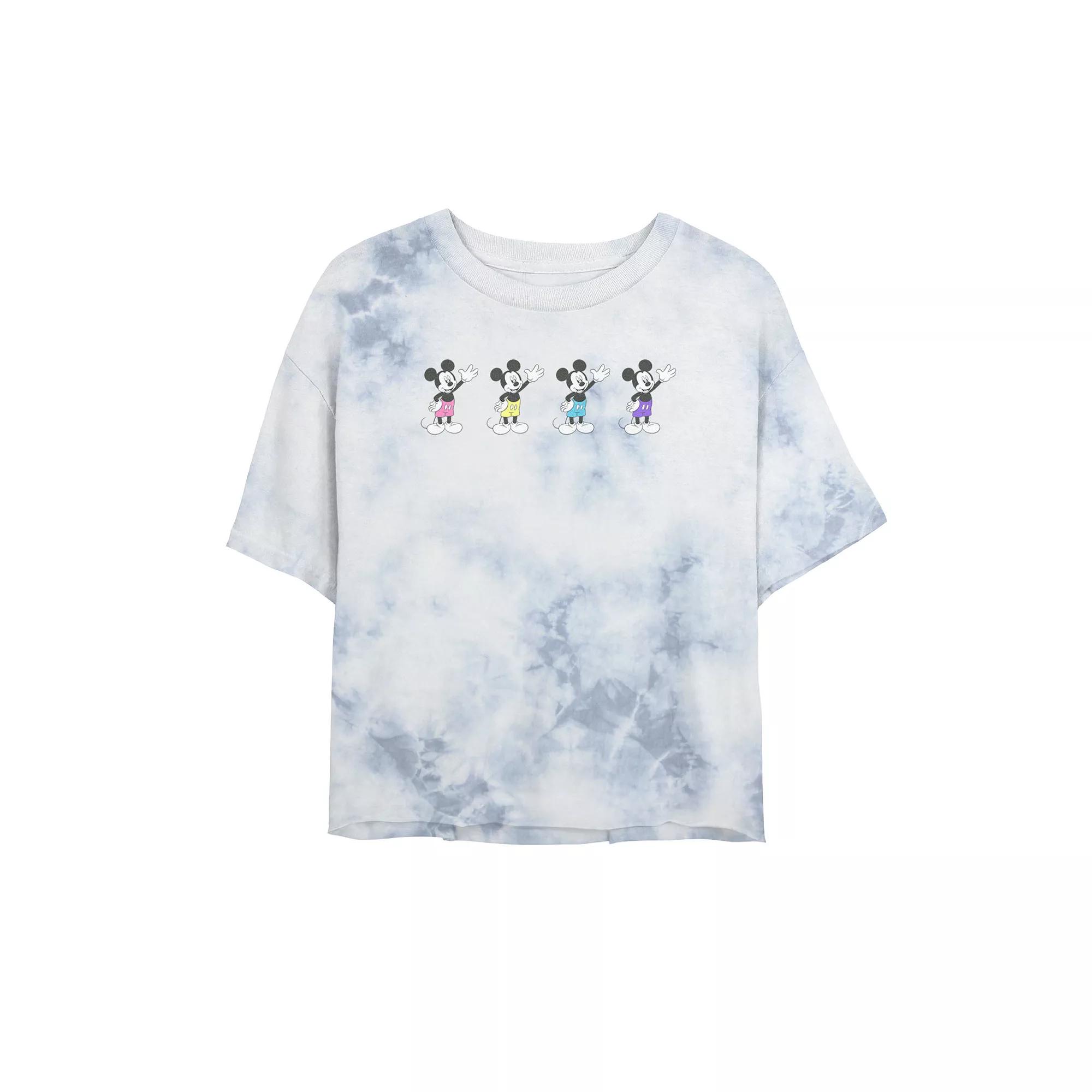 Juniors' Disney Mickey And Friends Mickey Mouse Neon Line Up Bombard Wash Crop Graphic Tee, Women's, Size: Large, White Blue Product Image