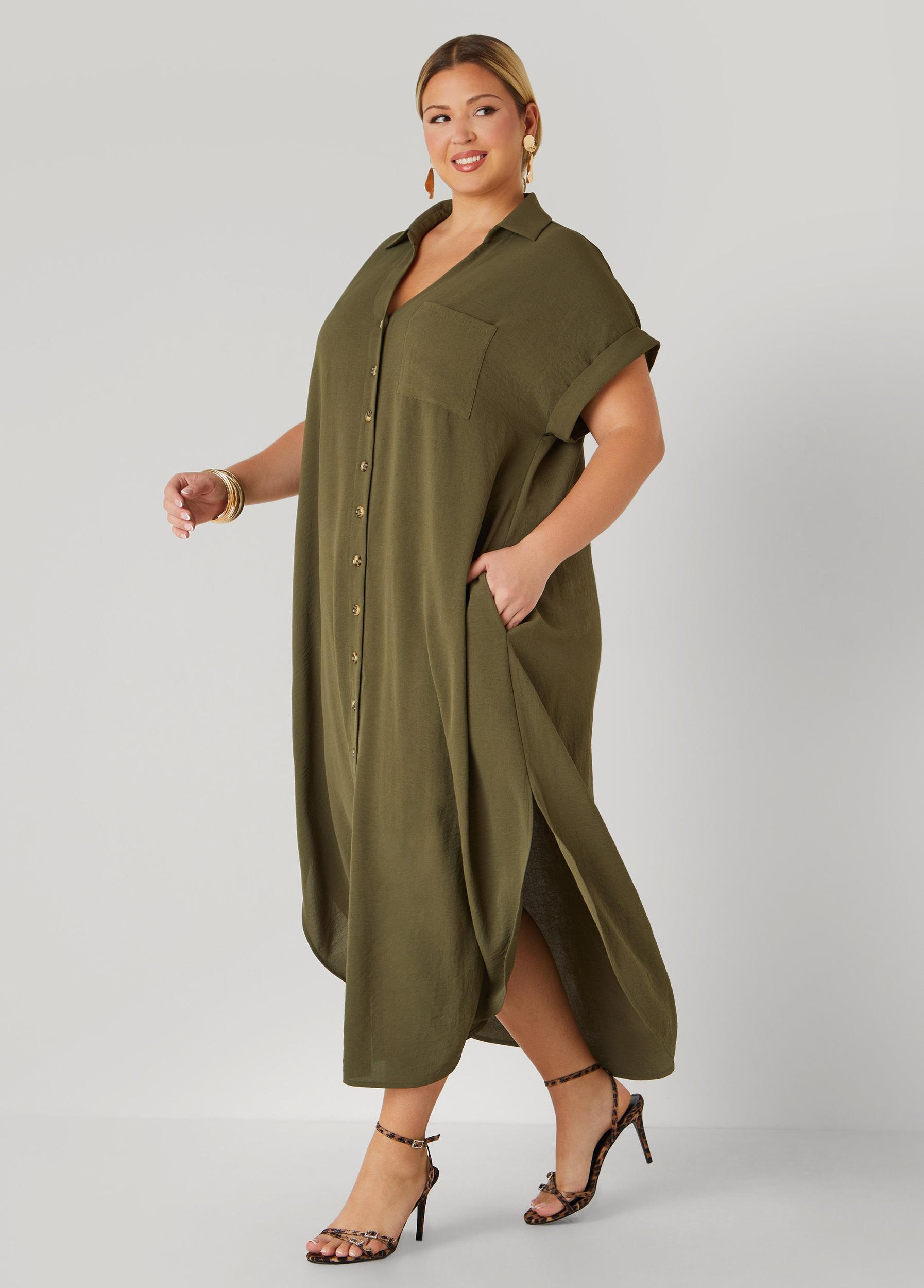 Cuffed Textured Maxi Shirtdress Product Image