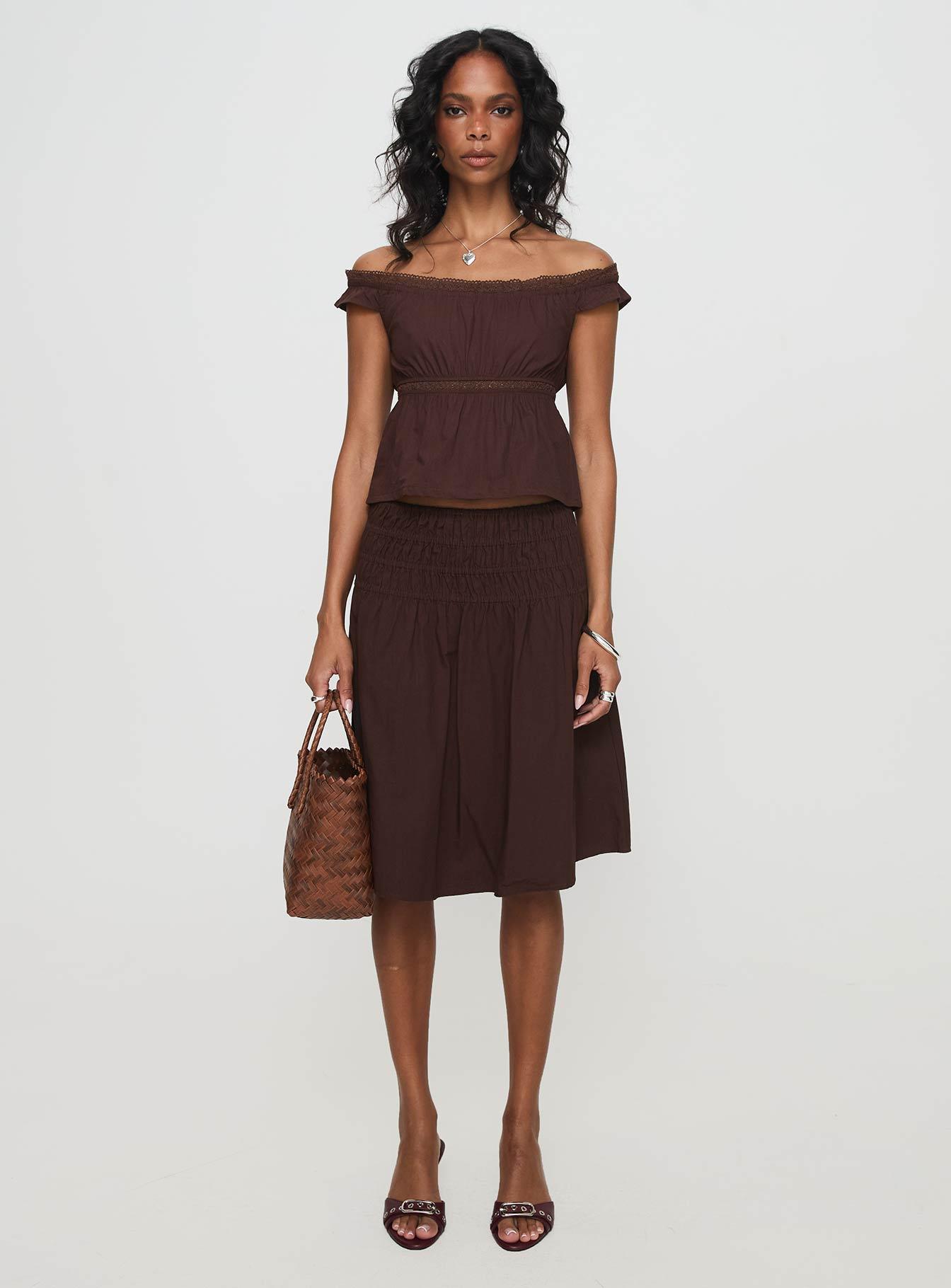 Neleta Midi Skirt Brown Product Image