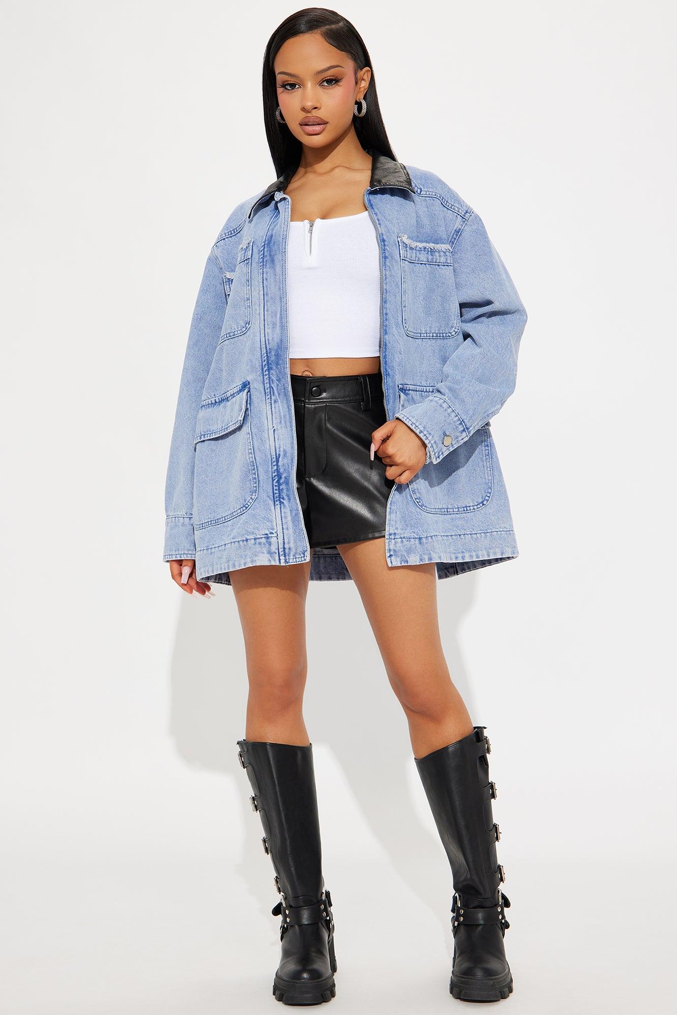 Bare Minimum Oversized Denim Barn Jacket - Medium Wash Female Product Image