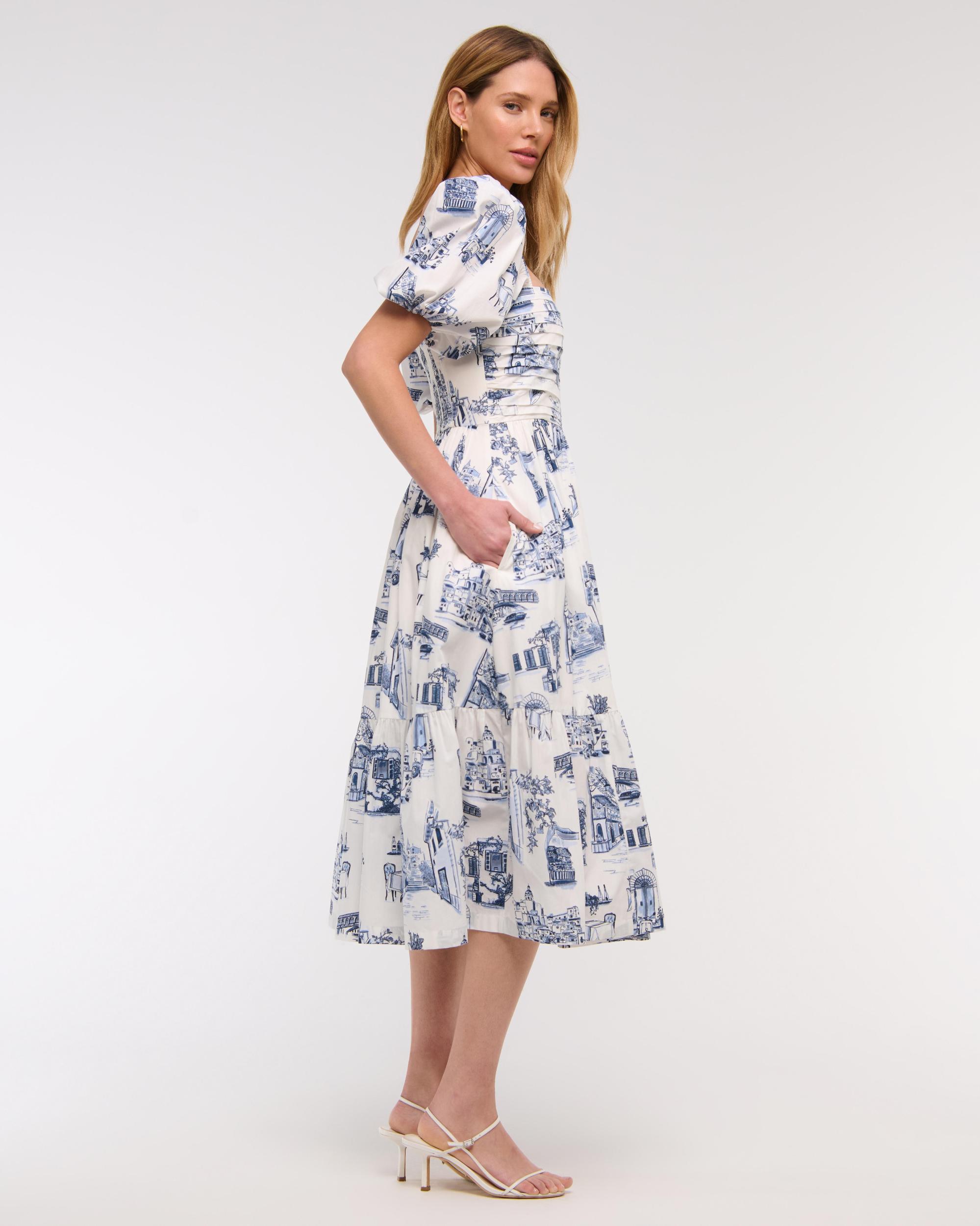 The A&F Emerson Poplin Puff Sleeve Midi Dress Product Image
