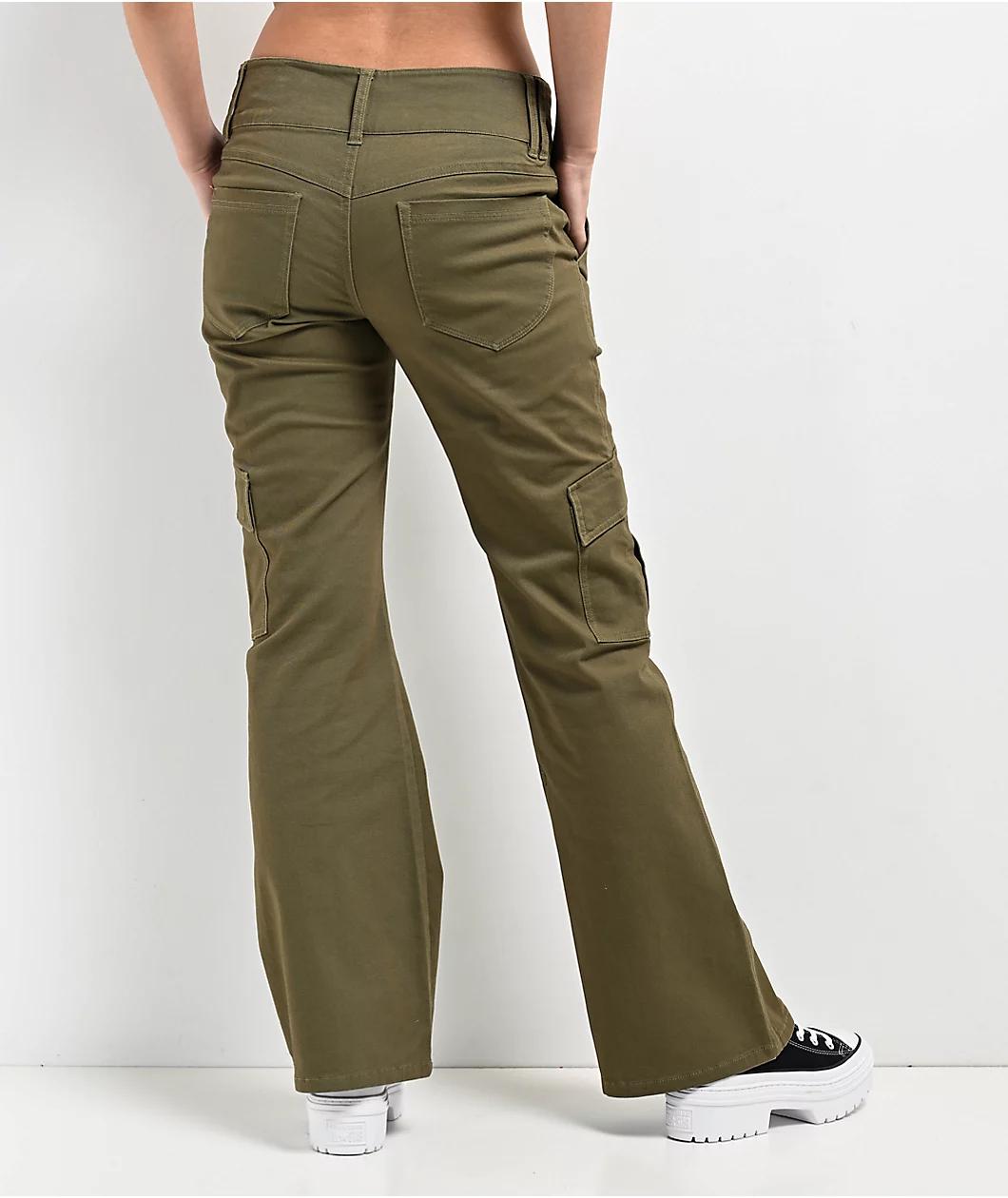 Empyre Britt Y2K Burnt Olive Low Rise Flare Cargo Pants Product Image