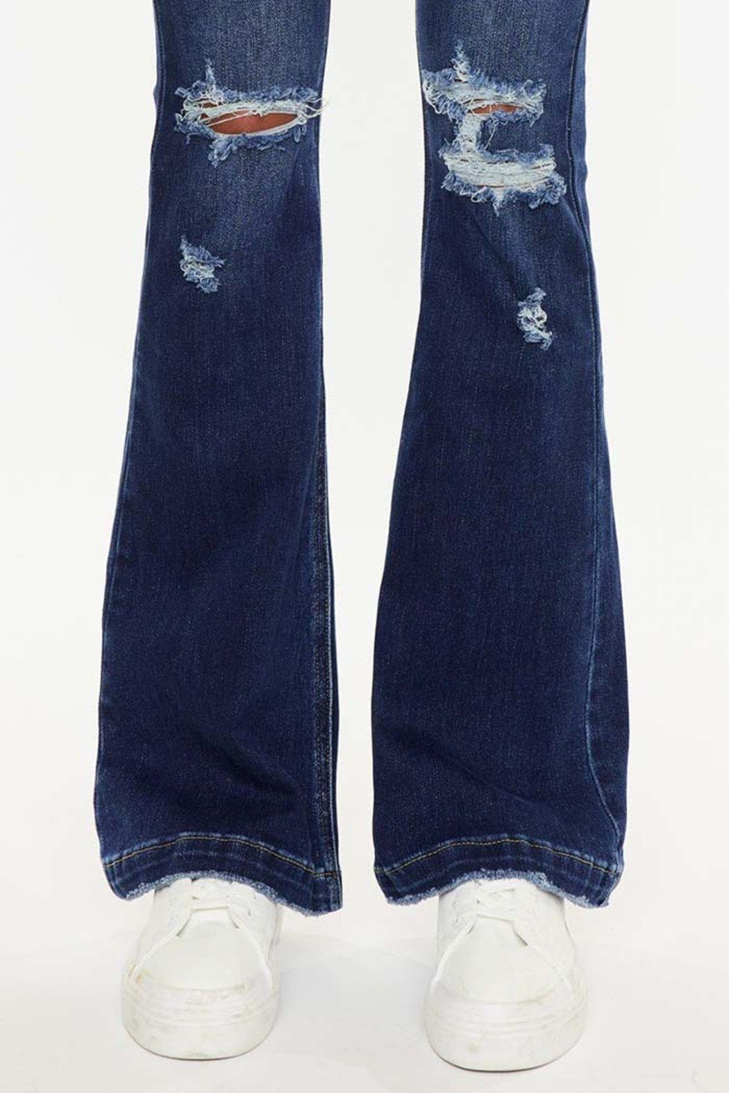 Button Up Distress Flare Jeans Product Image