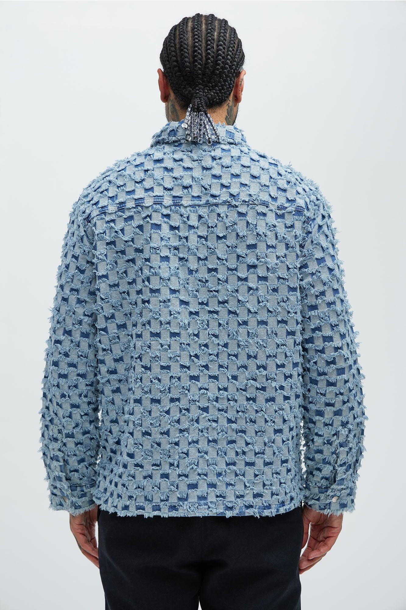 Blame Me Frayed Denim Button Up Shirt - Light Blue Wash Product Image