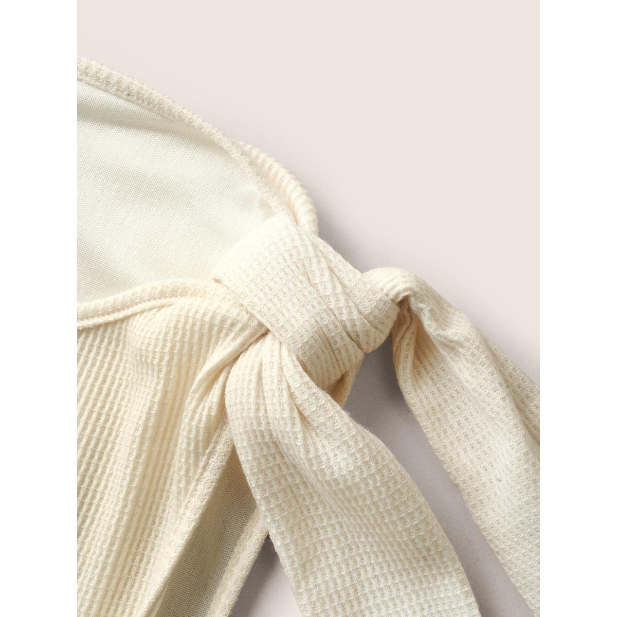 Plus Size Asymmetrical Neck Waffle Knit Tie Knot Dress Ivory Women Casual Tie knot Asymmetrical Neck Cap Sleeve Curvy Midi Dress BloomChic 12/L Product Image