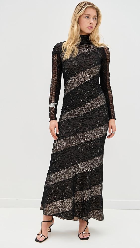 alice + olivia Delora Lace Paneled Mock Neck Dress | Shopbop Product Image