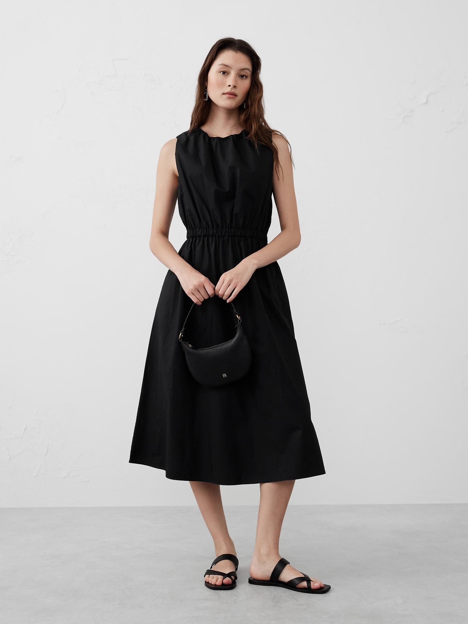 Gathered Elastic-Waist Midi Dress Product Image