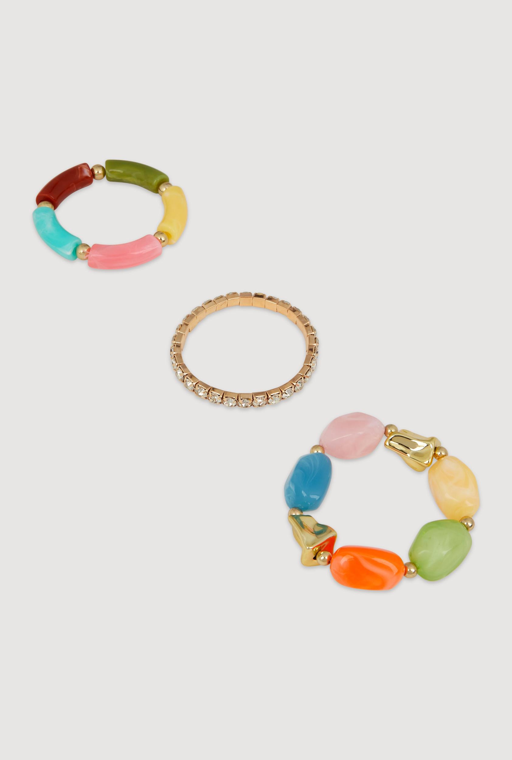 Boho Chic Colorful Resin Beaded Stretch Bracelet Trio Female Product Image