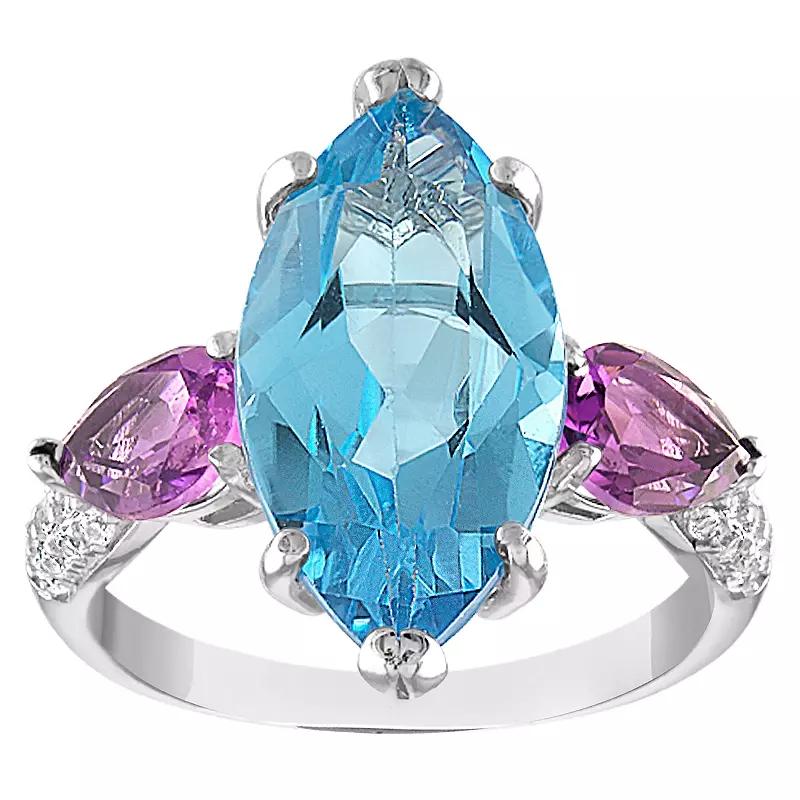 Designs by Gioelli Sterling Silver Swiss Blue Topaz & Amethyst Ring, Womens Product Image