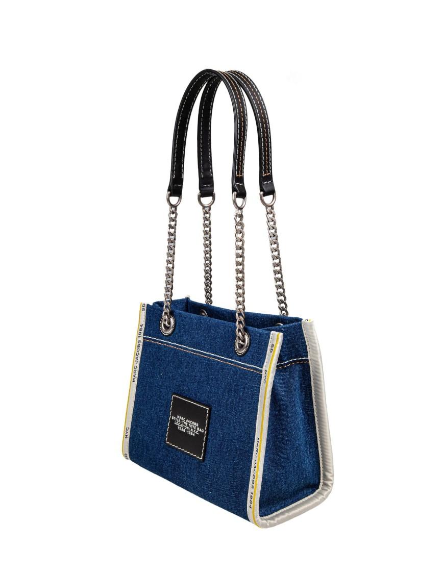 MARC JACOBS The Medium Tote In Blue Denim With Embroidered Logo In Dark Wash Product Image