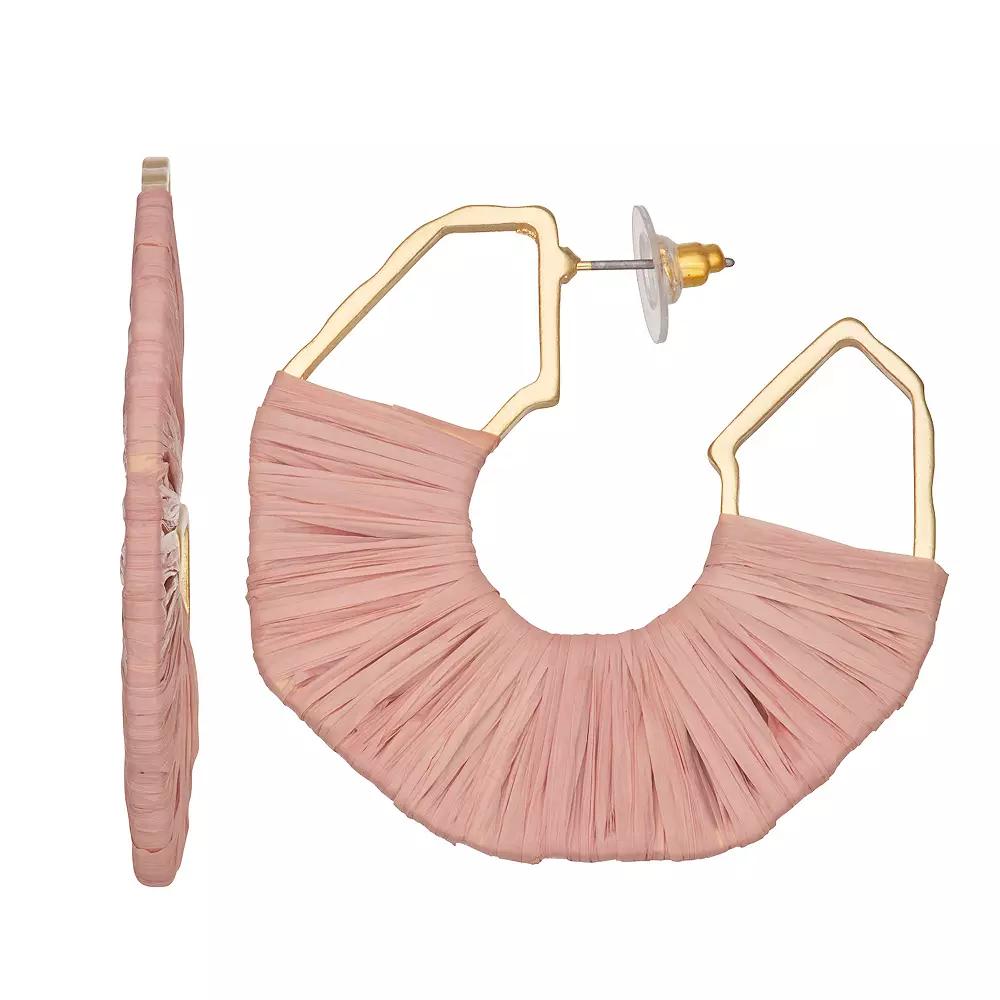 Emberly Gold Tone Raffia Wrapped Geo Hoop Earrings, Women's, Pink Product Image