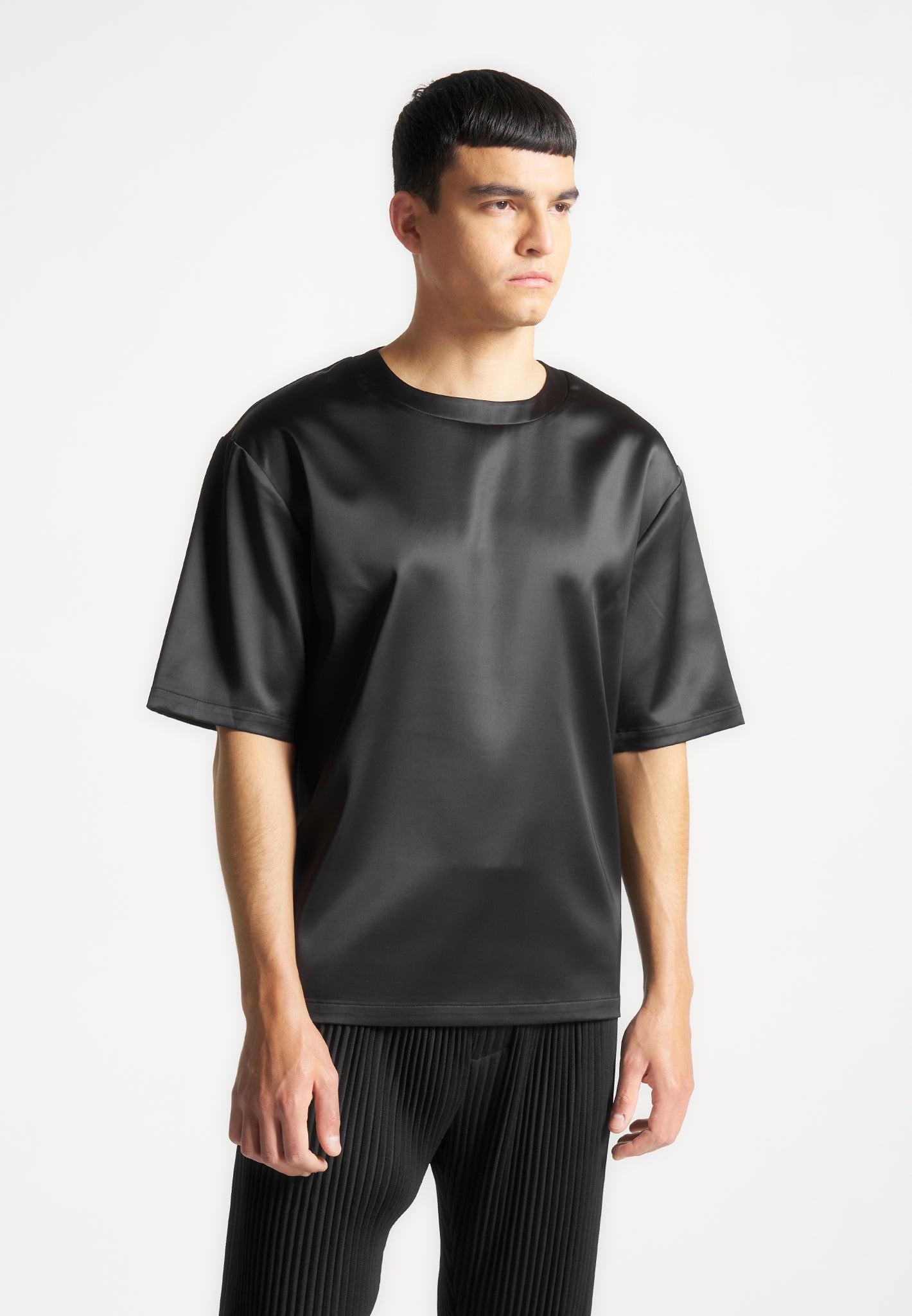 Satin Boxy Fit T-Shirt - Black Male Product Image