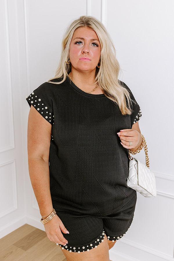 Smiles and Sangrias Pearl Embellished Top in Black Curves Product Image