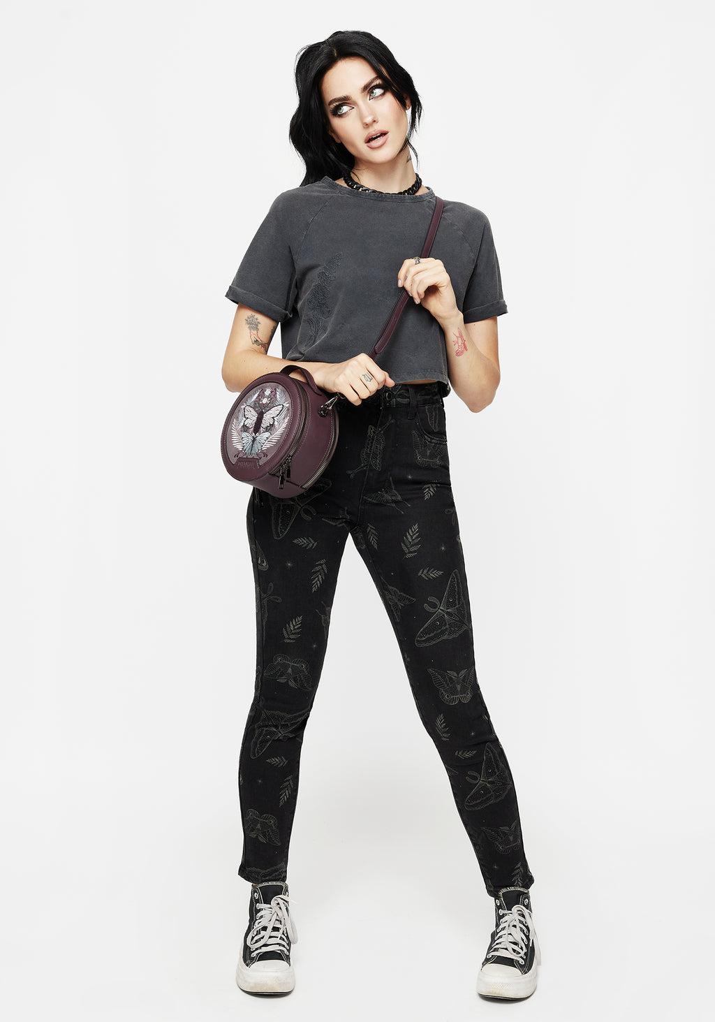 Callopistria Moth Print Denim Skinny Jeans Product Image