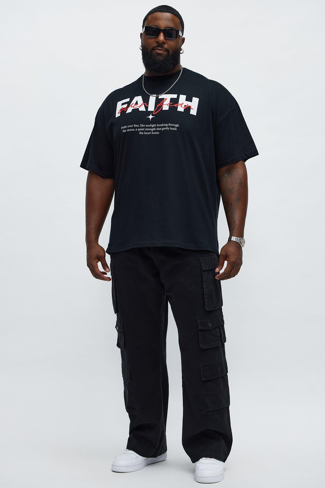Stay Blessed Faith Over Fear Oversized Short Sleeve Tee - Black Product Image