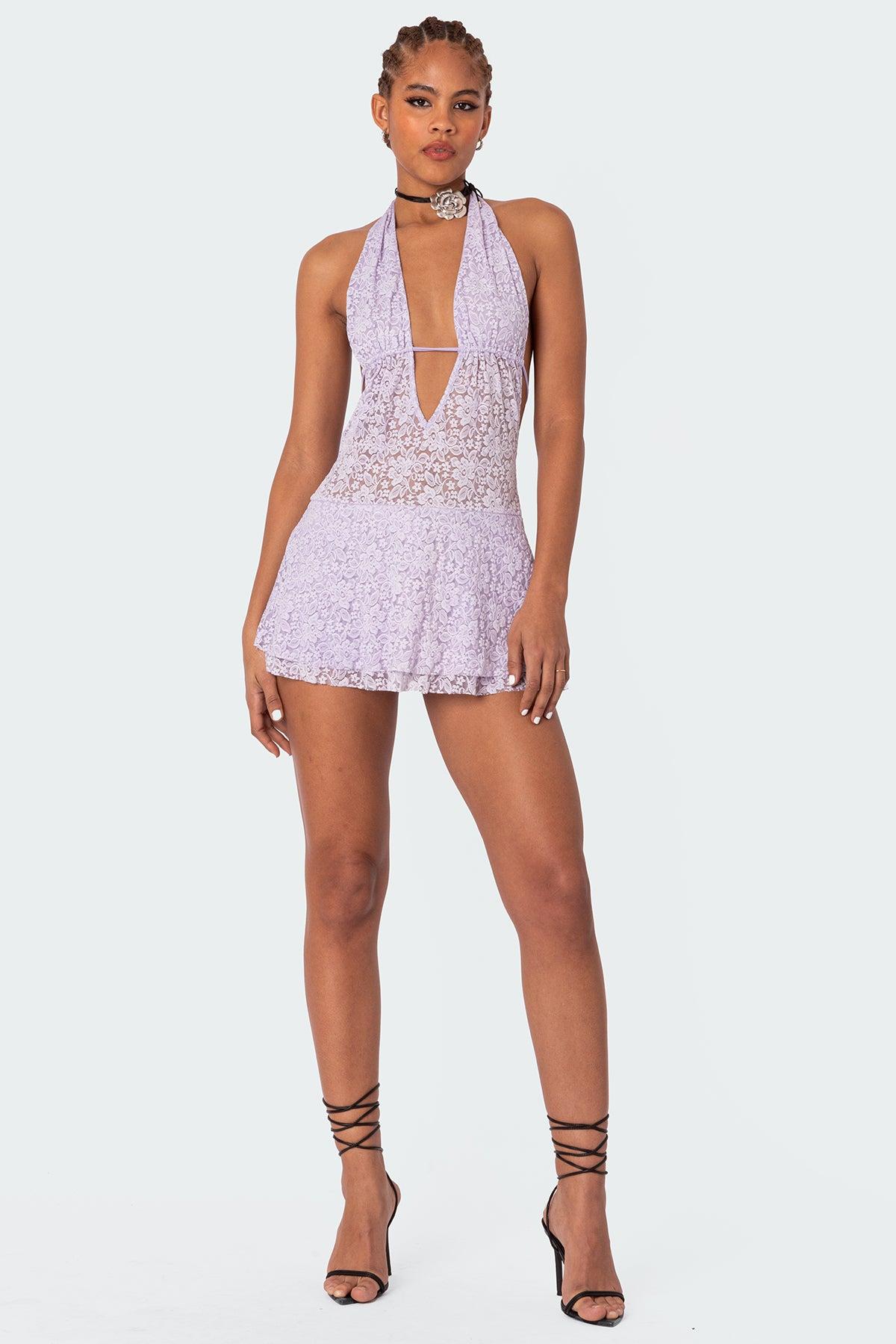 Danny Open Back Sheer Lace Mini Dress Product Image