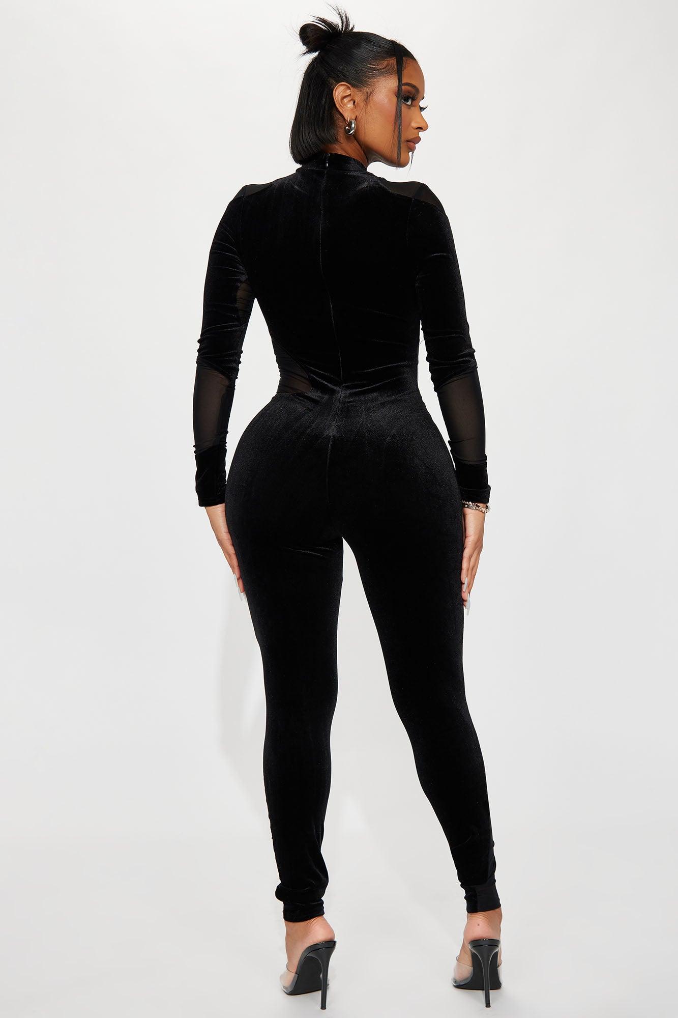 Ever Since Then Velvet Jumpsuit  - Black Product Image