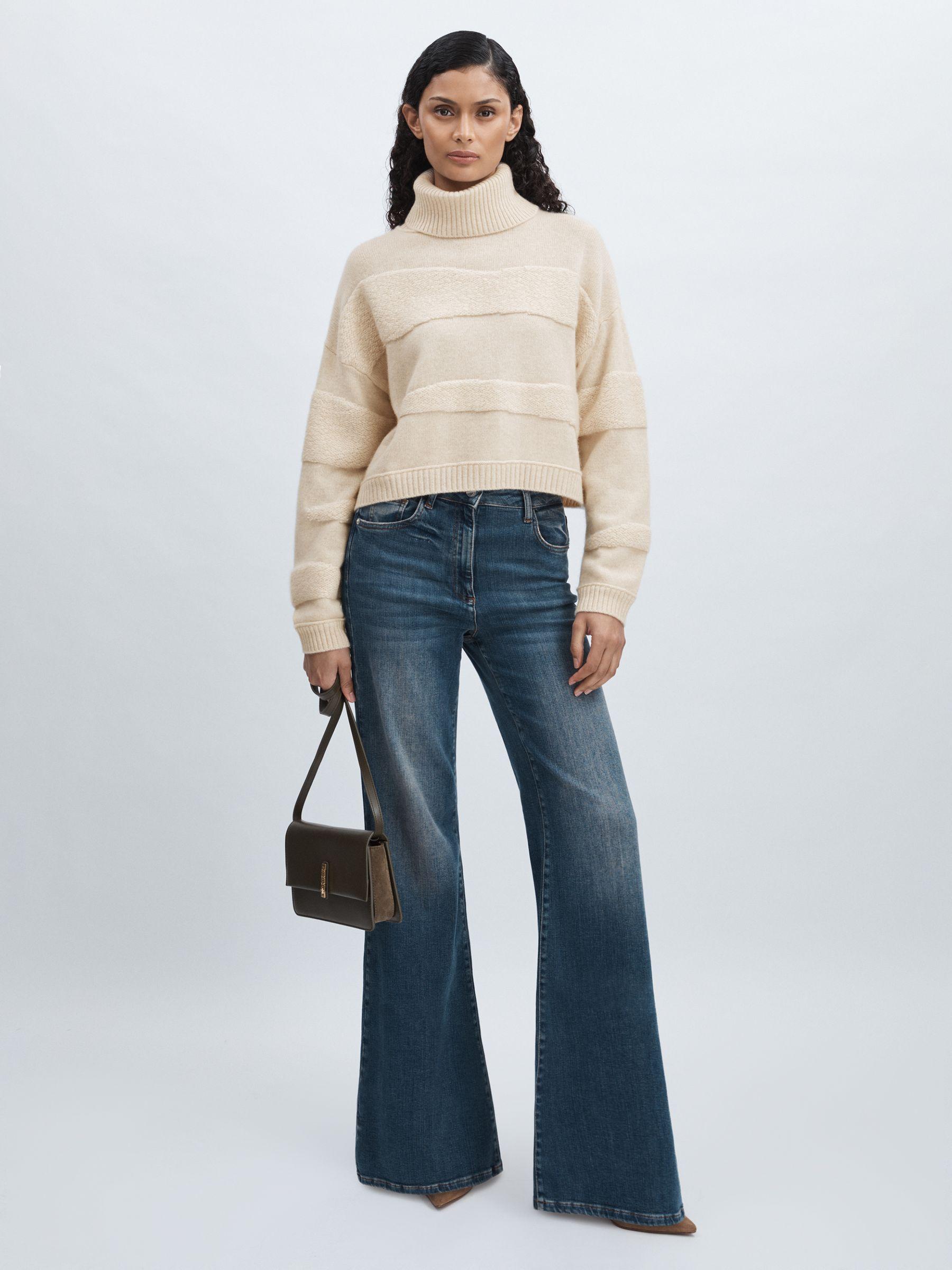 Crush Collection 100% Cashmere Roll-Neck Jumper in Cream Product Image