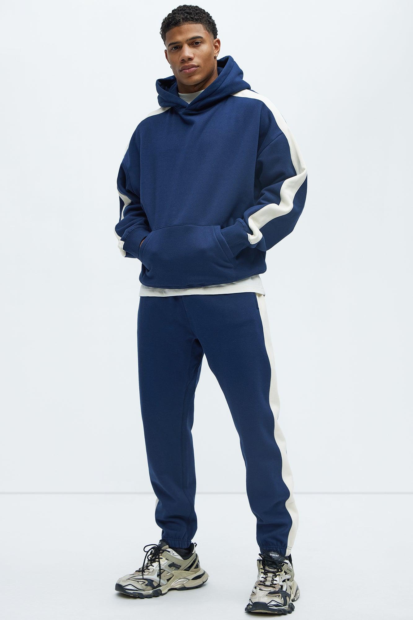 Tyson Heavyweight Oversized Striped Hoodie - Navy Product Image