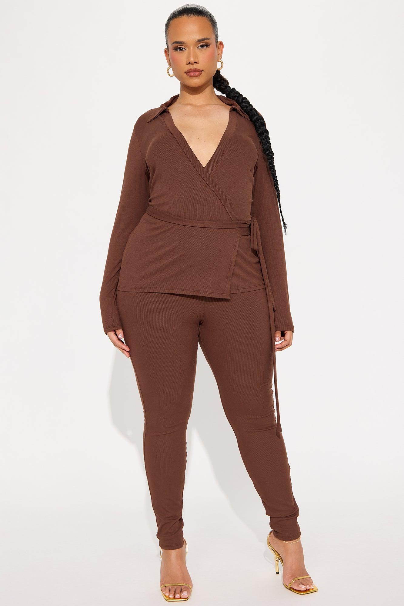 Cindy Wrap Top And Legging Set - Chocolate Product Image