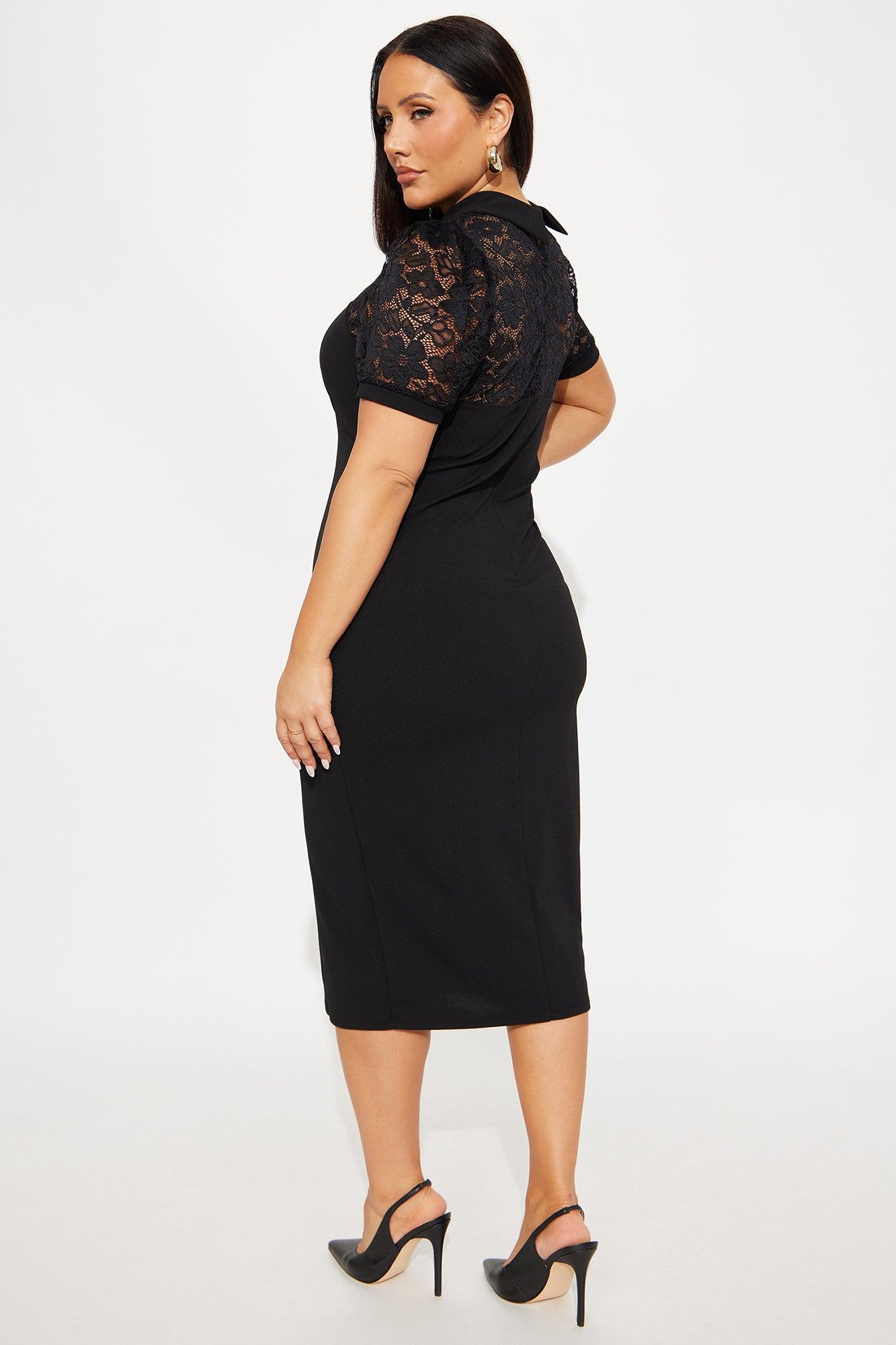 Helena Lace Short Sleeve Midi Dress - Black Female Product Image