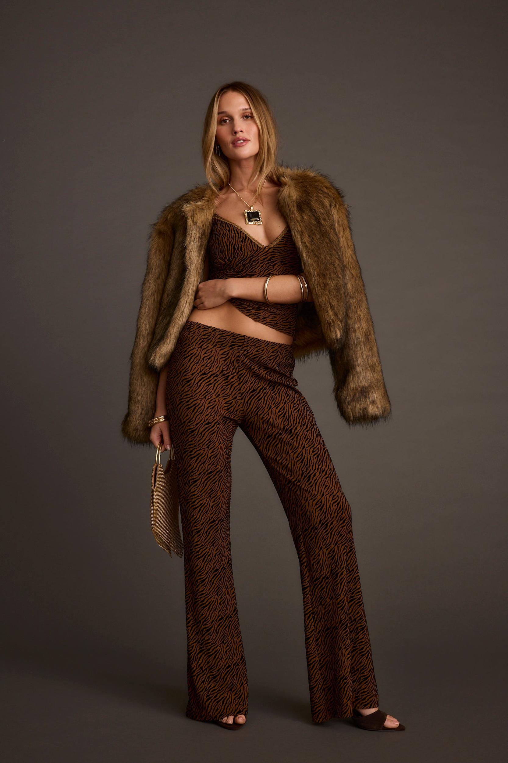 Misty Brown Faux Fur Coat Product Image