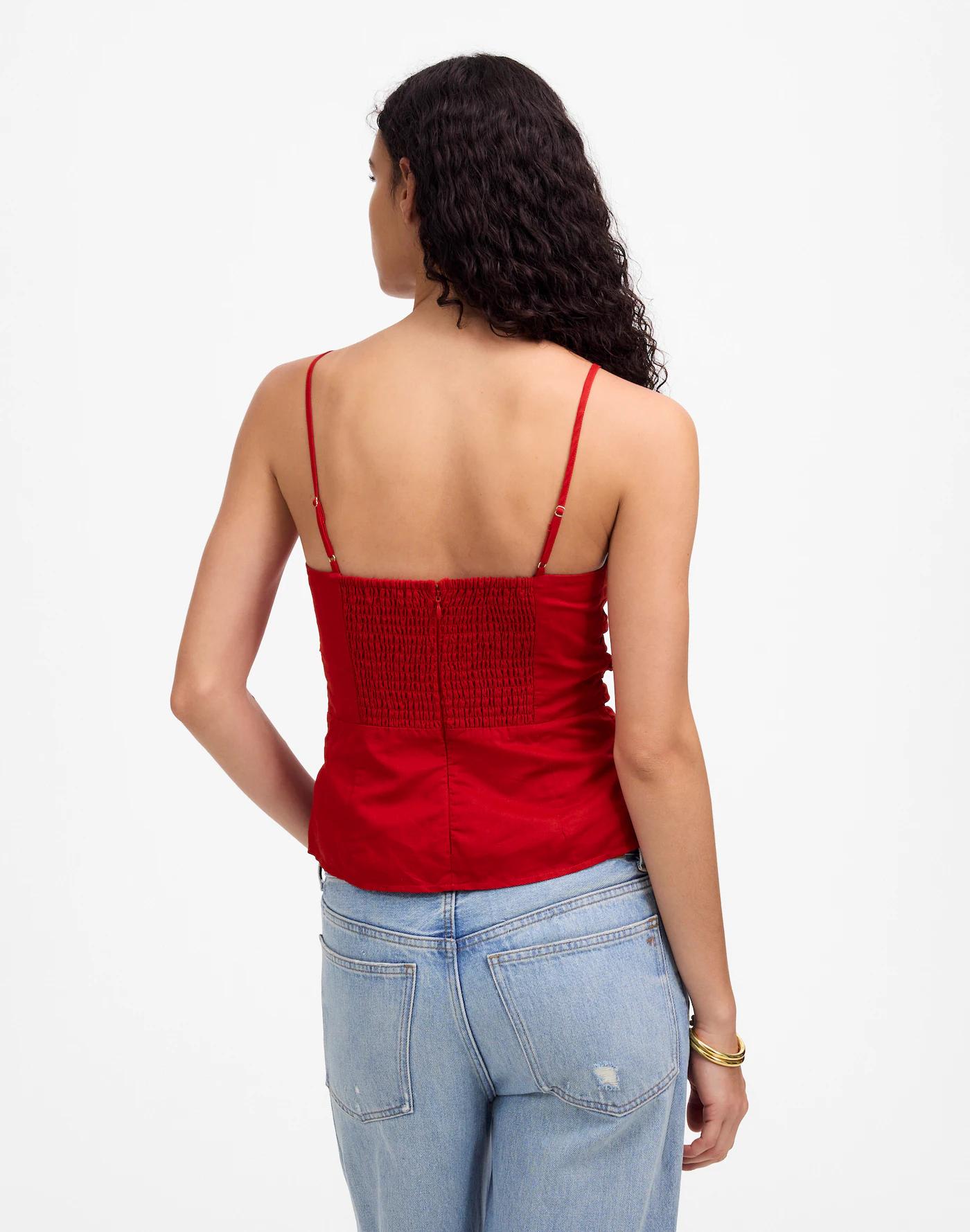 Ruched Squareneck Tank in Linen-Cotton Product Image