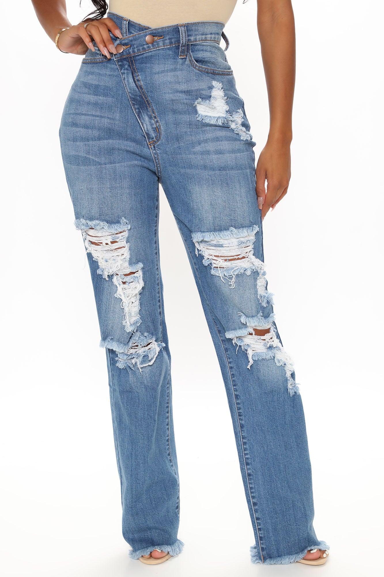 Don't Get Crossed Over Slouch Fit Jeans - Medium Blue Wash Product Image