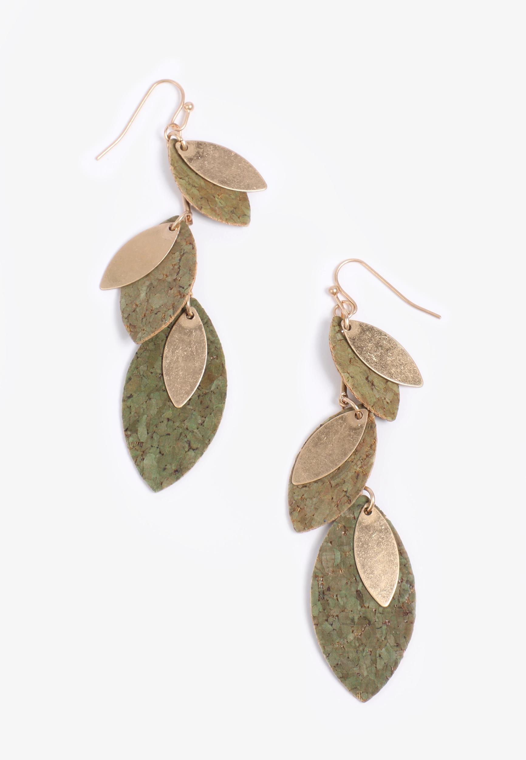 Green Ombre Leaf Linear Drop Earrings Product Image