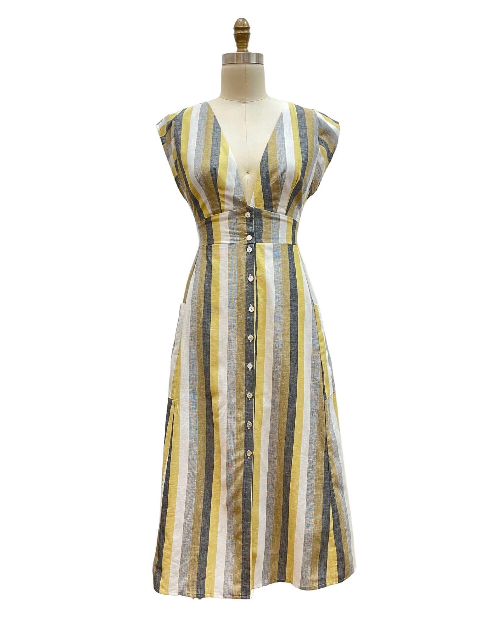 Penelope Dress in Linen Stripe Product Image